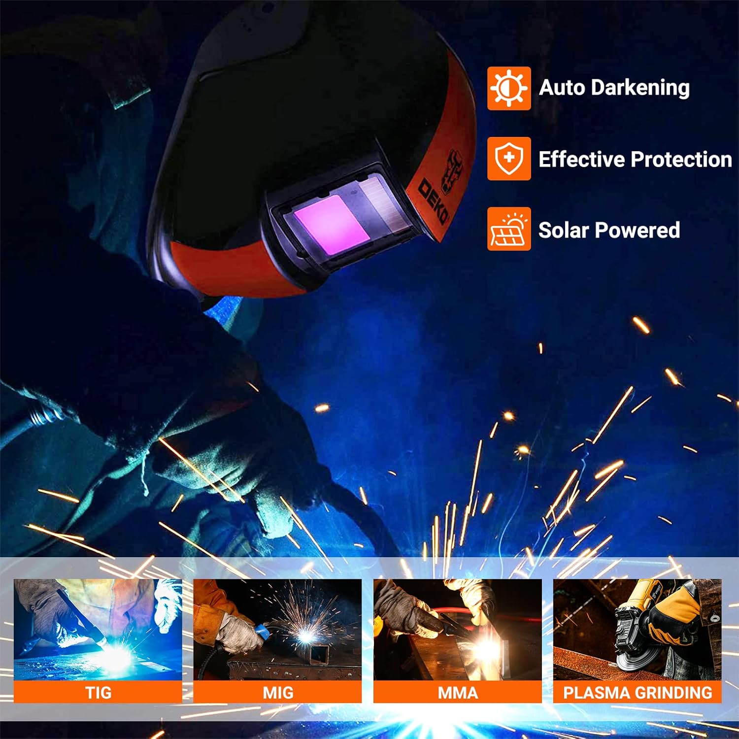 DEKO Black Orange Welding Helmet in the Welding Helmets department