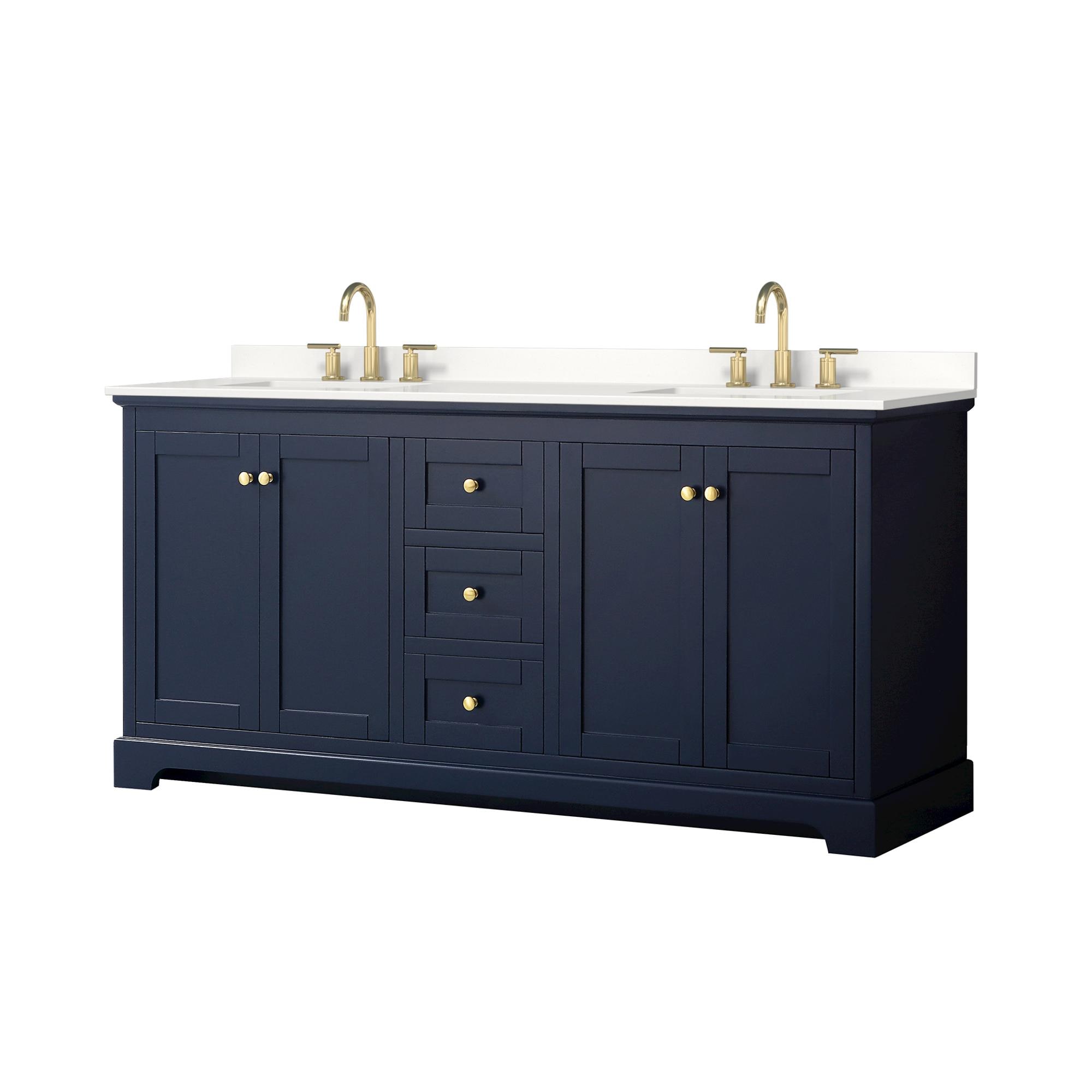 Wyndham Collection WCV232372DBLWQUS3MXX Avery 72-in Dark Blue Undermount Double Sink Bathroom Vanity with White Quartz Top