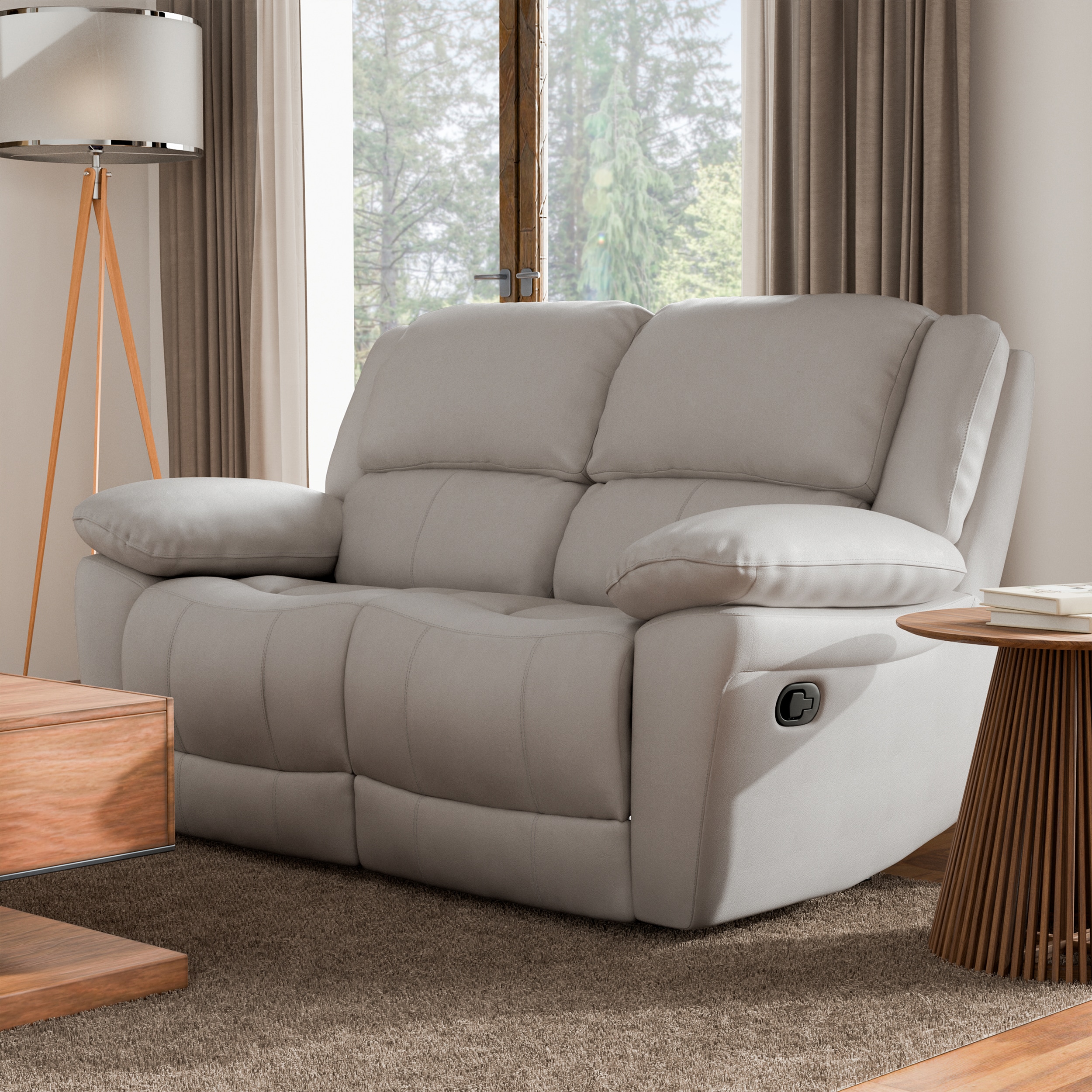 Furniture of America IDF-69003WH-LV Loure 60-in Modern White Genuine leather 2 -seater Loveseat