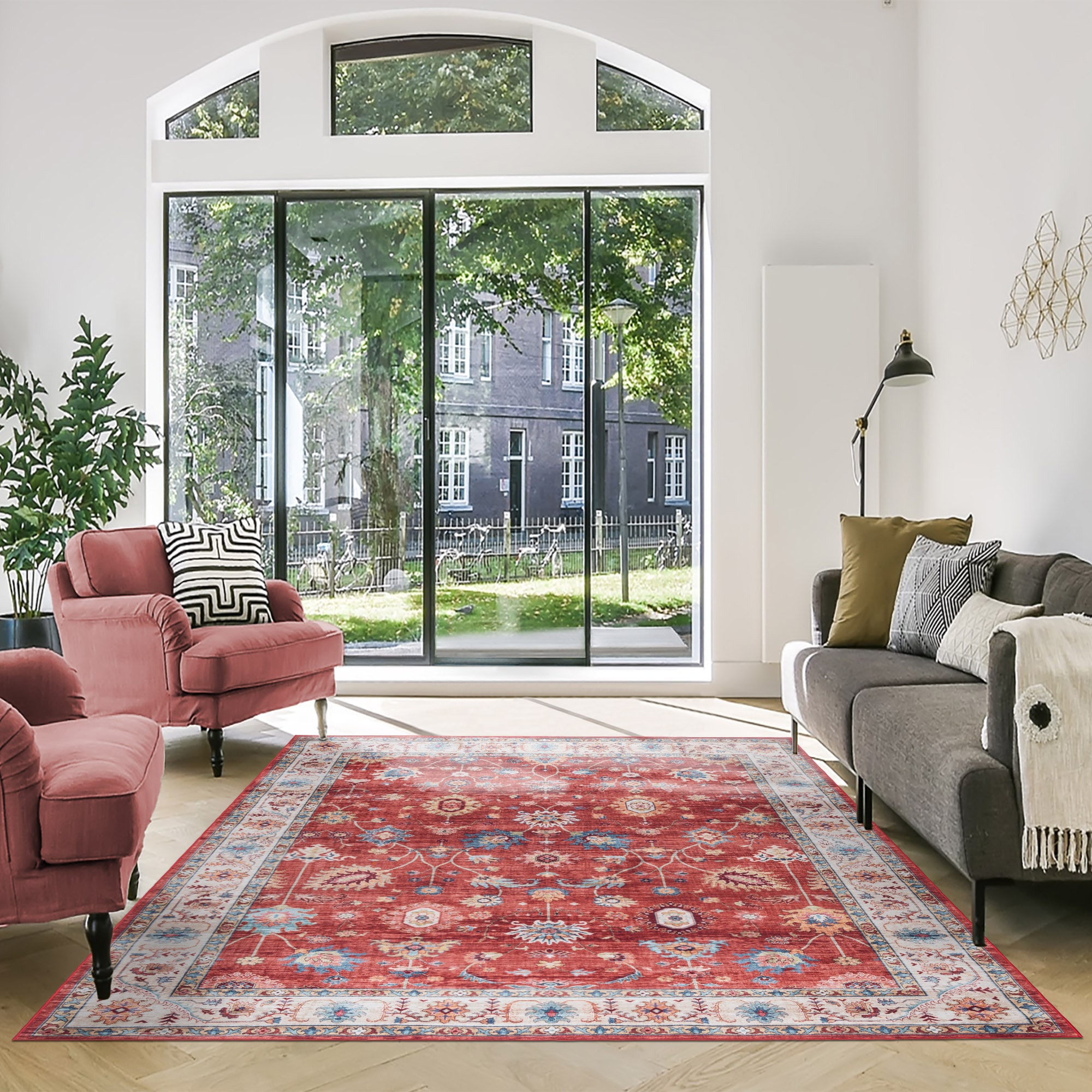 GERTMENIAN 28940 8 x 10 (ft) Polyester Red Rectangular Indoor Oriental Area rug