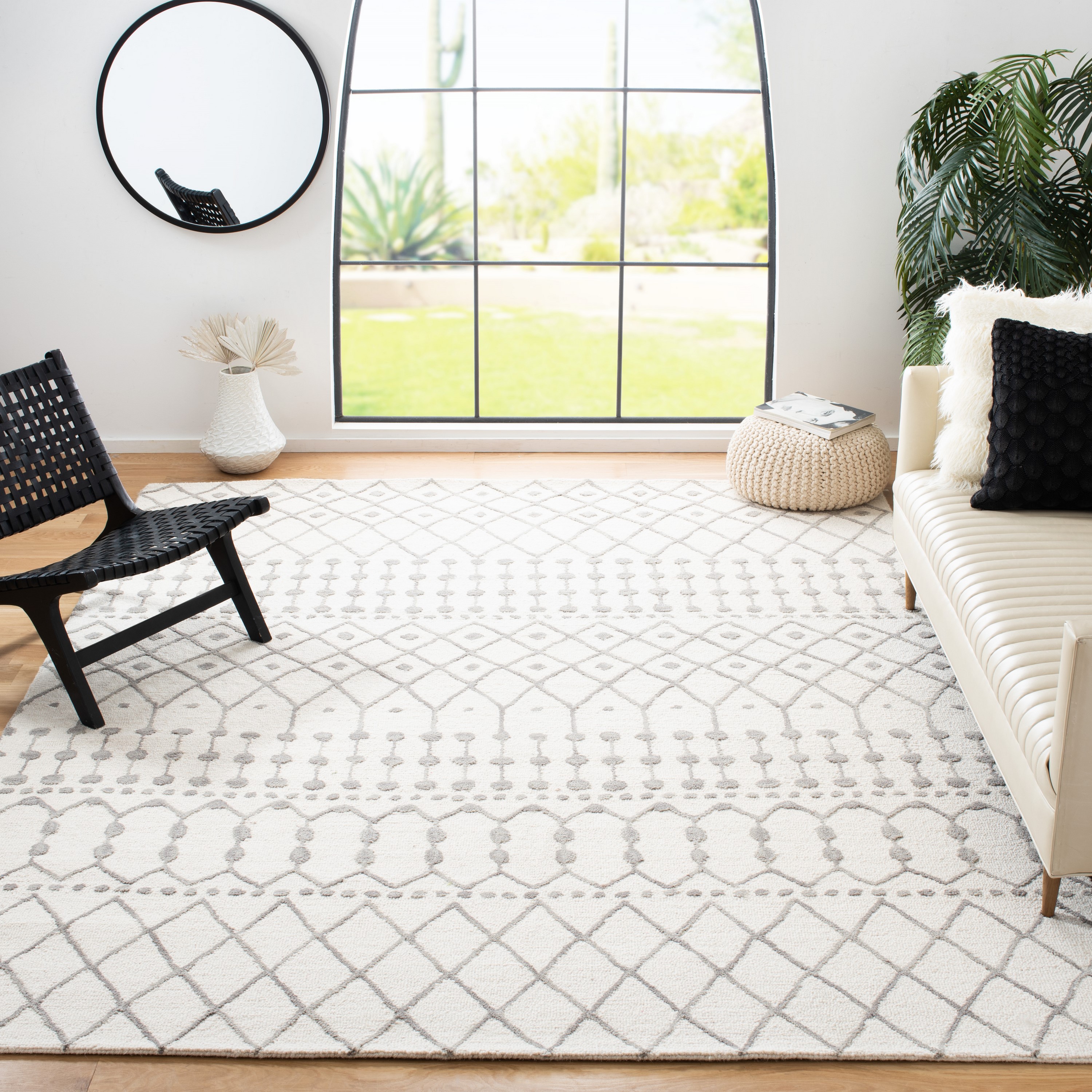 Safavieh BLM115A-8 Blossom Samantha 8 x 10 (ft) Tufted Wool Ivory/Gray Rectangular Indoor Geometric Bohemian/Eclectic Area rug