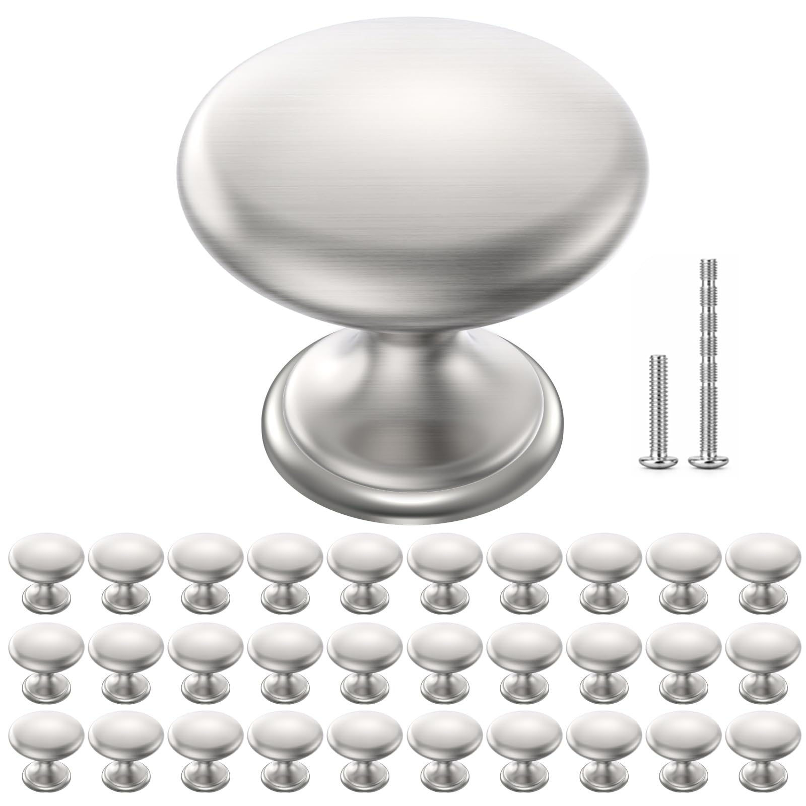 Aoibox  Brushed Nickel Round Cabinet Knobs 30 Pack Solid Metal Drawer Pulls with Mounting Screws Included