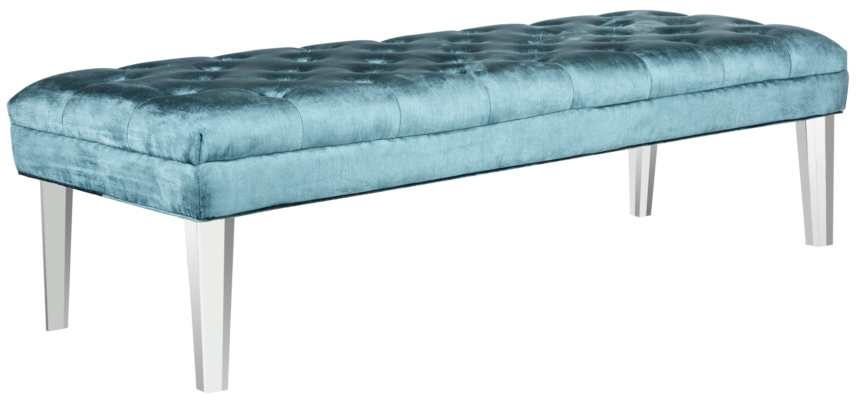 Abrosia Cyan Transitional 63'' Tufted Bedroom Bench with Acrylic Legs