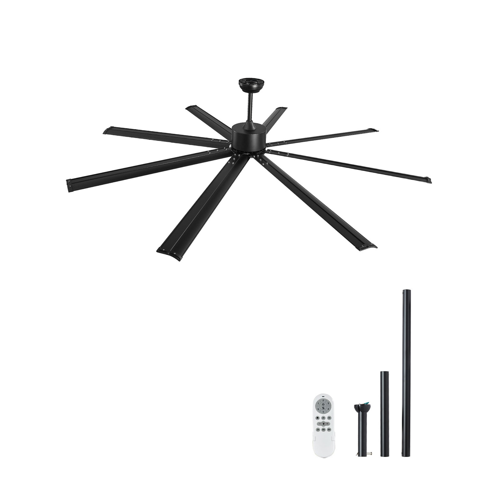 Mecale 72-in 8-Blade Ceiling Fan with LED Light 6-Speed Remote Reversible DC Motor 11000-CFM Airflow Black