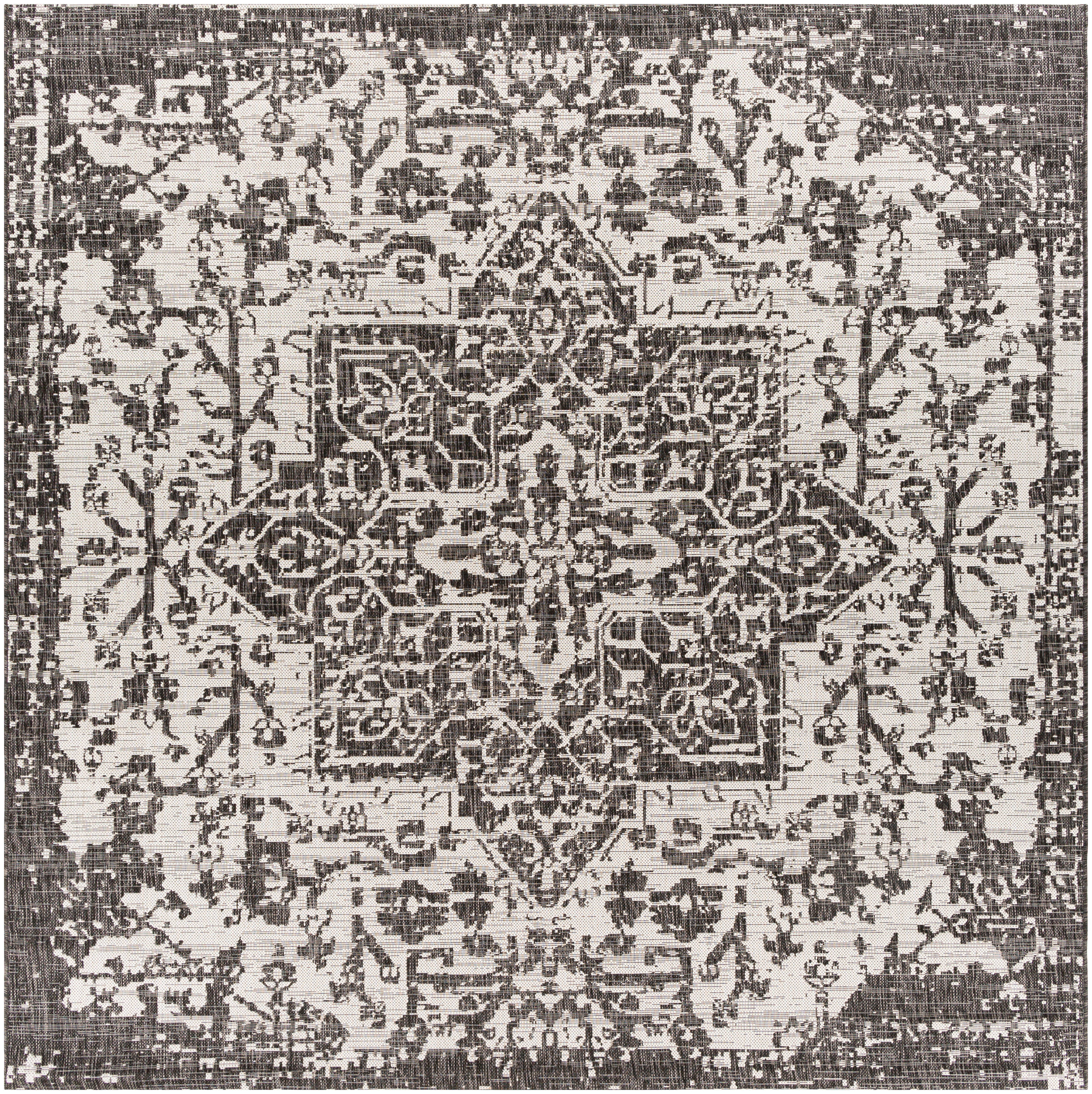 Livabliss EAG2379-710SQ Eagean 8 x 8 (ft) Polypropylene Dark Gray Square Indoor/Outdoor Medallion Oriental Area rug