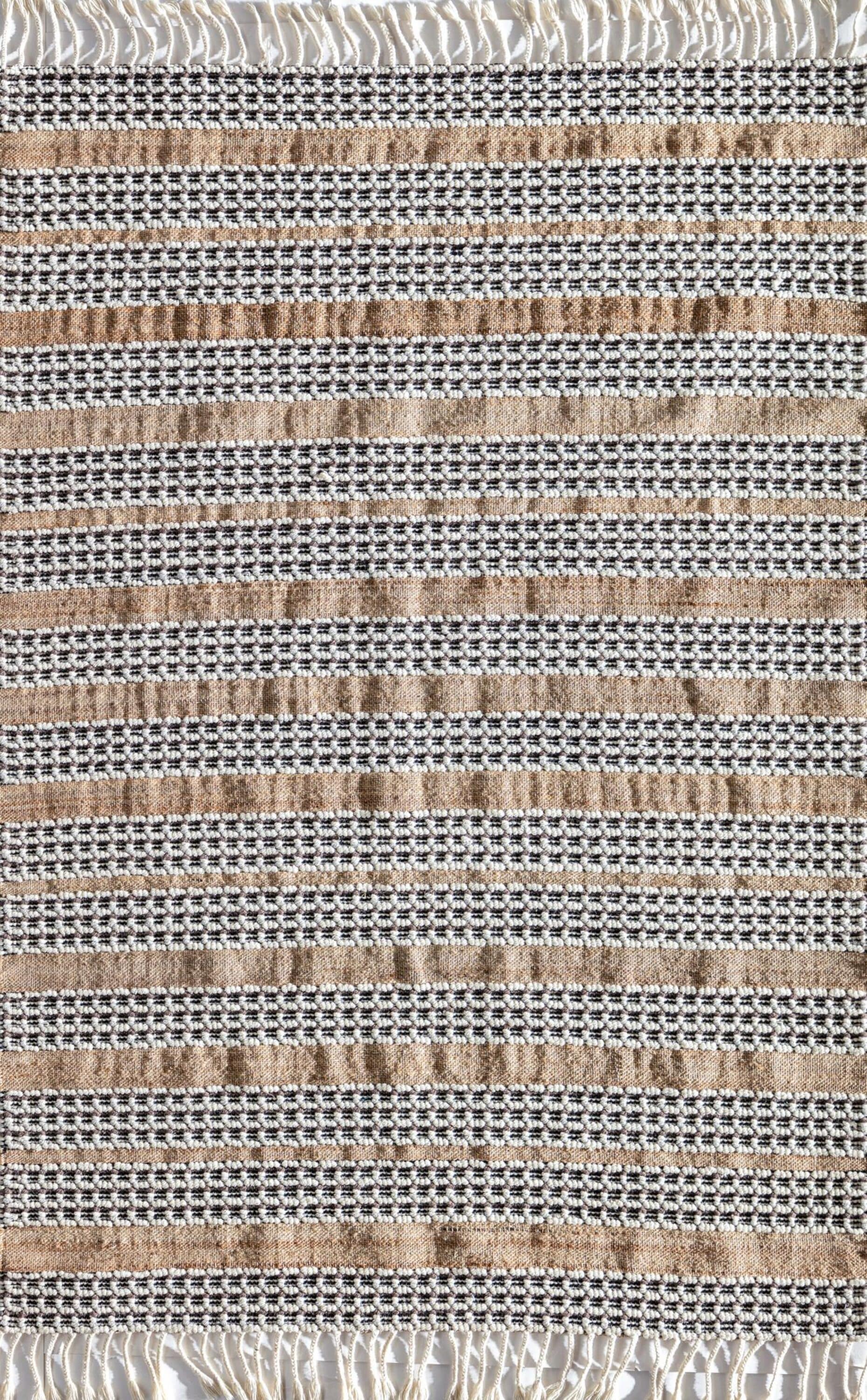 Handmade Natural Jute and Wool Striped Area Rug with Tassels