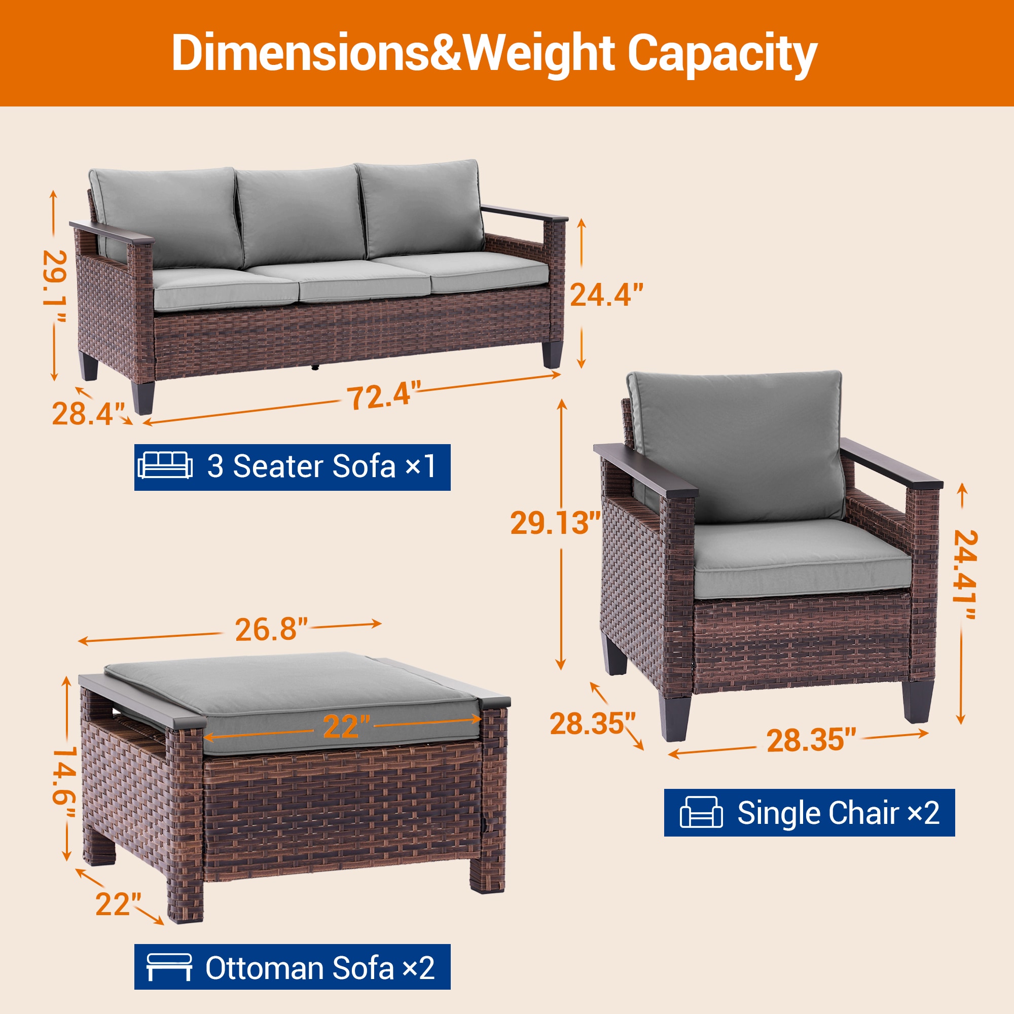 ACEGOSES LW-PS-126BGY Patio-Conversation-Sets - View #2