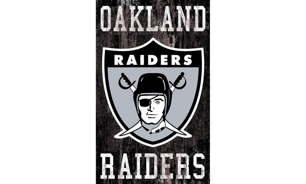 Oakland Raiders Sign Wood 12 Round State Design
