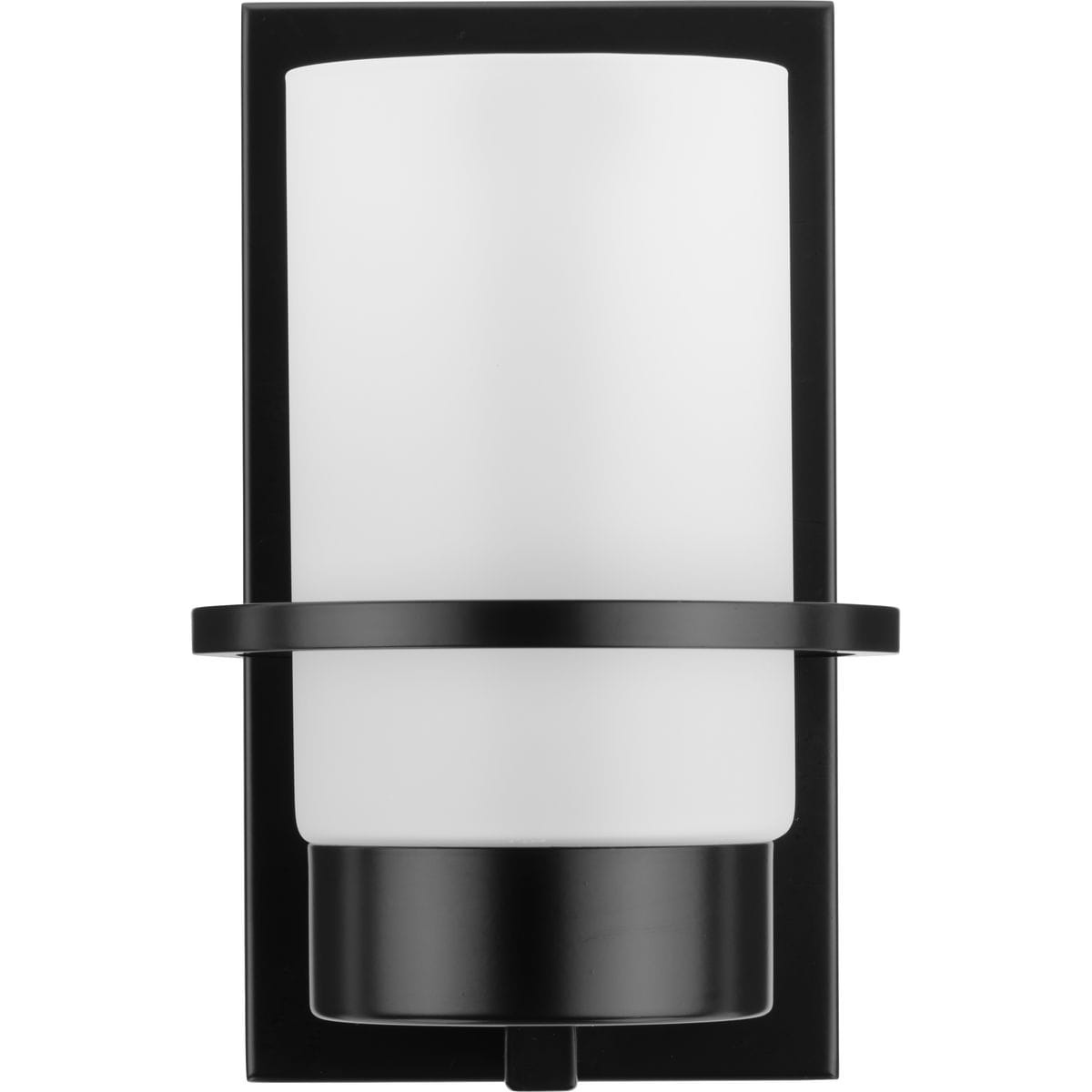 Matte Black Cylinder Outdoor Wall Sconce with White Glass Shade