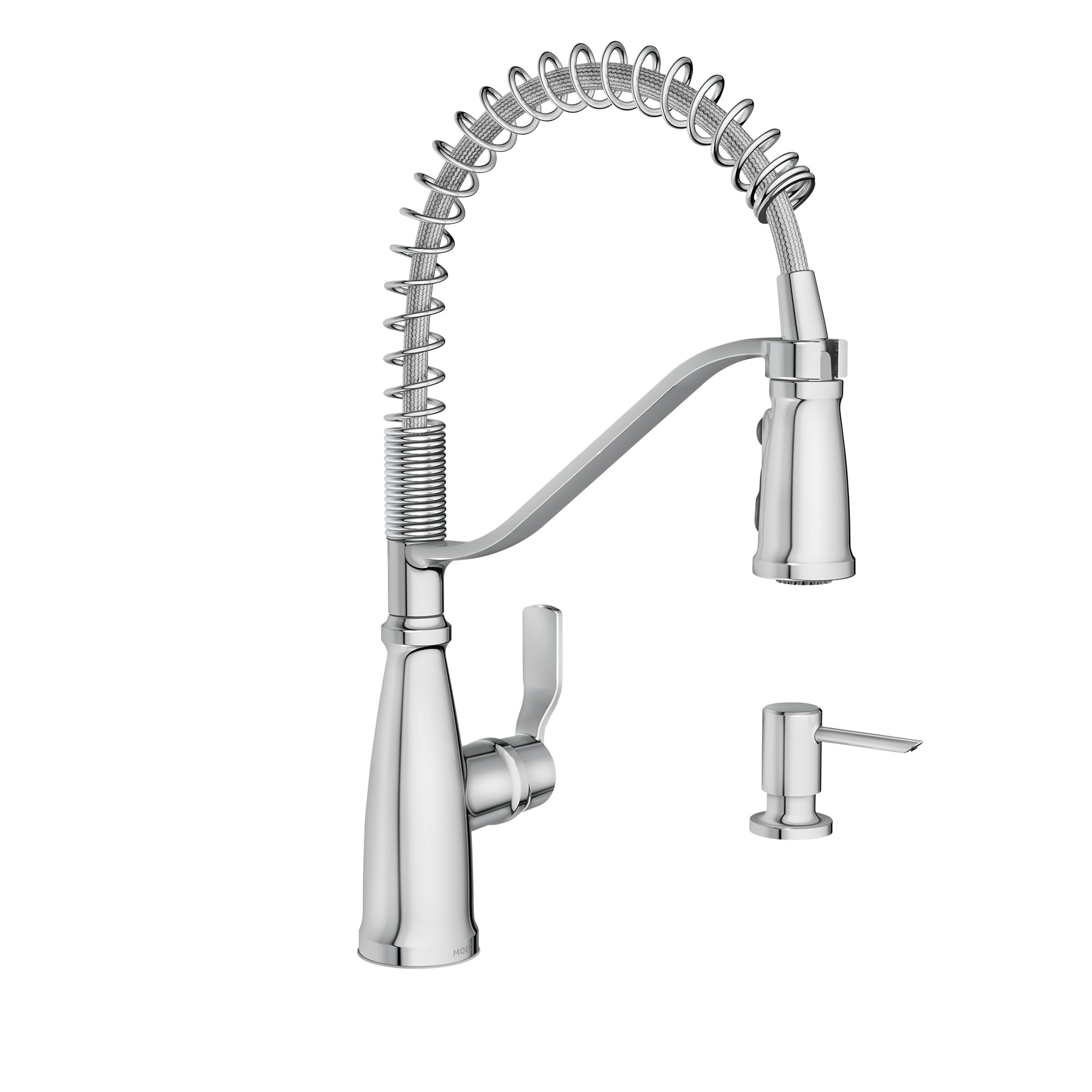 Moen 87886 Nolia Chrome Single Handle Deck-mount Pre-rinse Kitchen Faucet with Sprayer ( Deck Plate Included ) (Soap Dispenser Included)