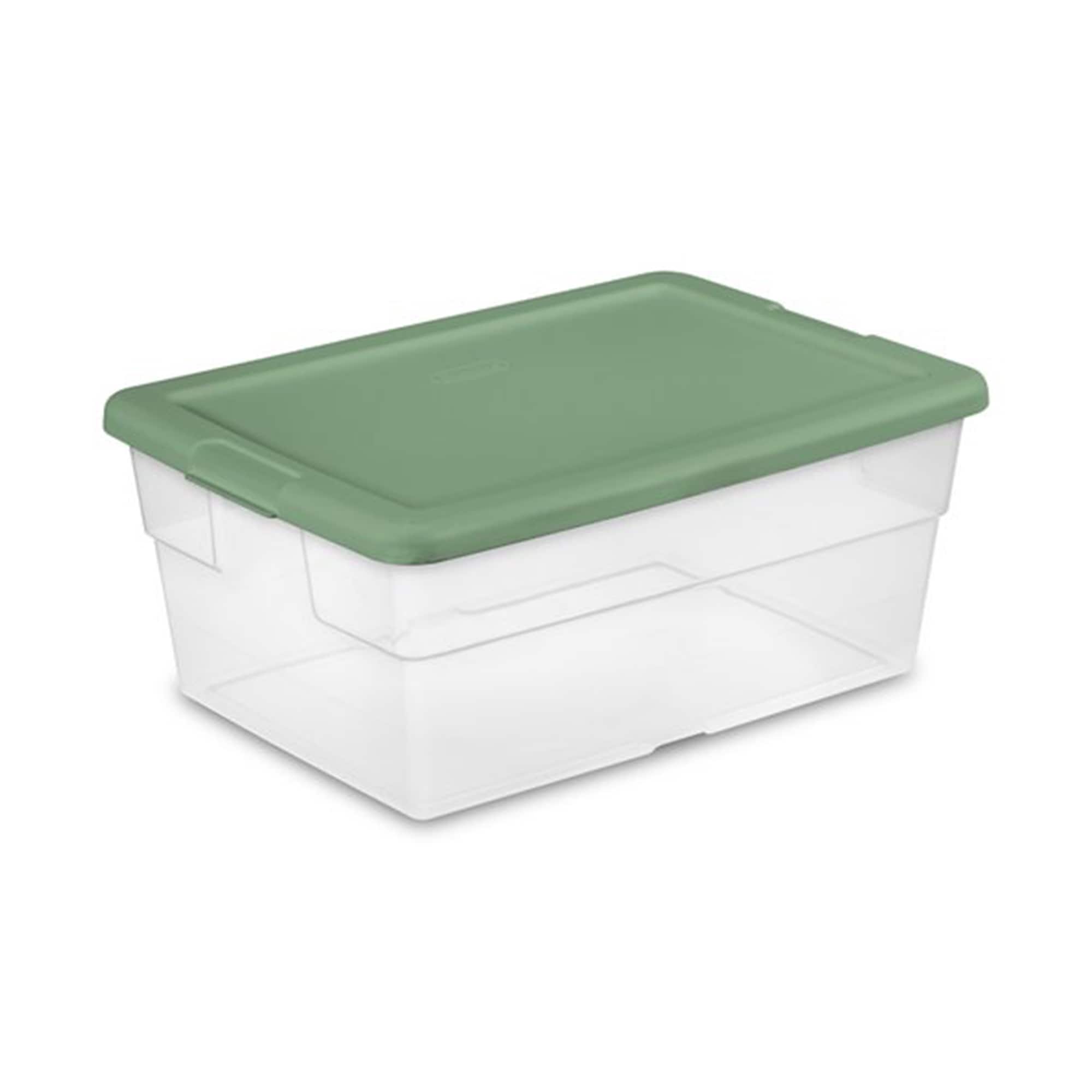 Sterilite 16 Quart Clear Plastic Storage Totes with Green Lids, 4 Pack