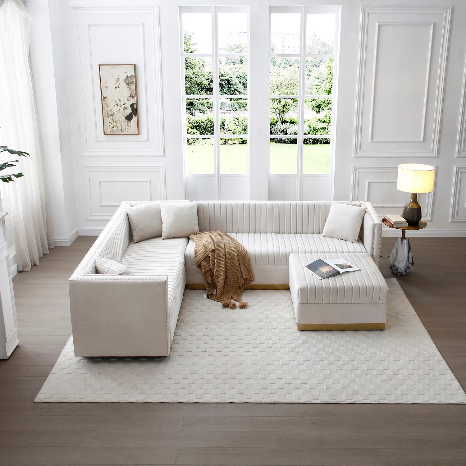 SINOFURN Modern Velvet Beige Living Room Set in the Living Room Sets ...