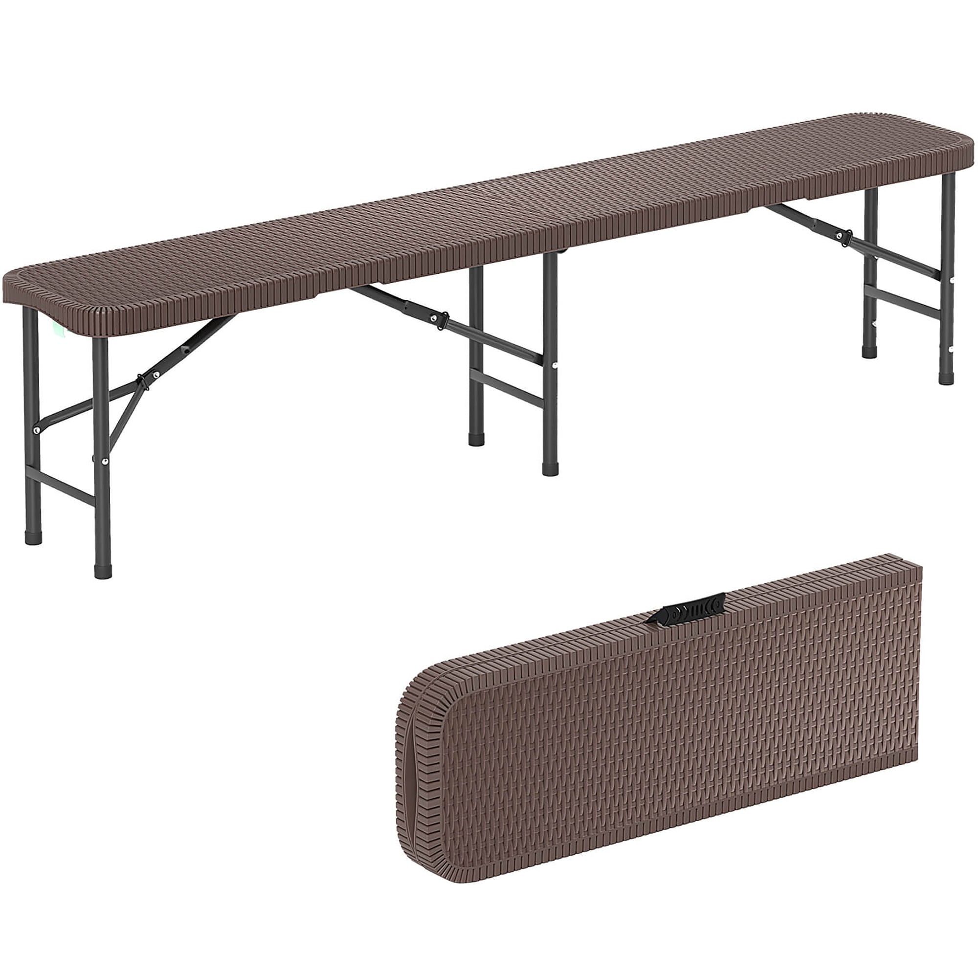 Costway HCST05158 71-in W x 17-in H Coffee Rattan Steel Folding Bench