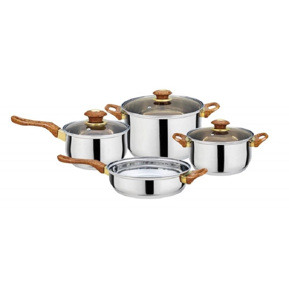 Rametto 8-Piece Stainless Steel Kitchen Cookware Set with Glass Lids