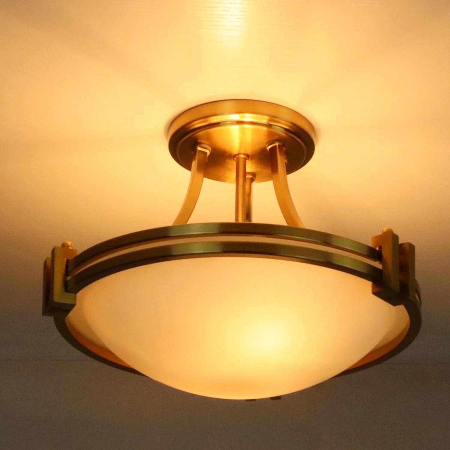 Modern Gold Frosted Glass Bowl Ceiling Light Fixture
