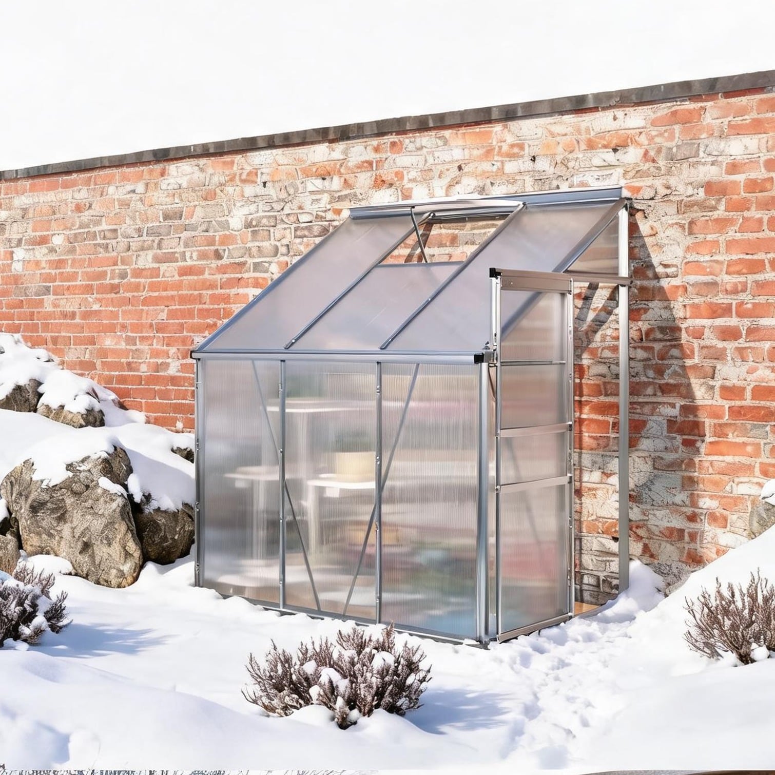 chillscreamni 6.3 ft W x 4.2 ft D Aluminum Lean-To Walk-In Greenhouse ...