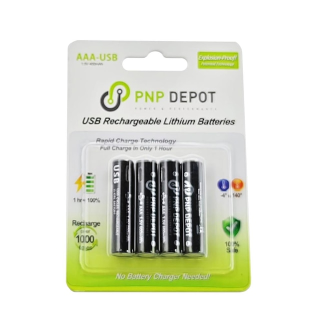PNP Depot AAA USB Rechargeable Lithium Batteries (4-Pack