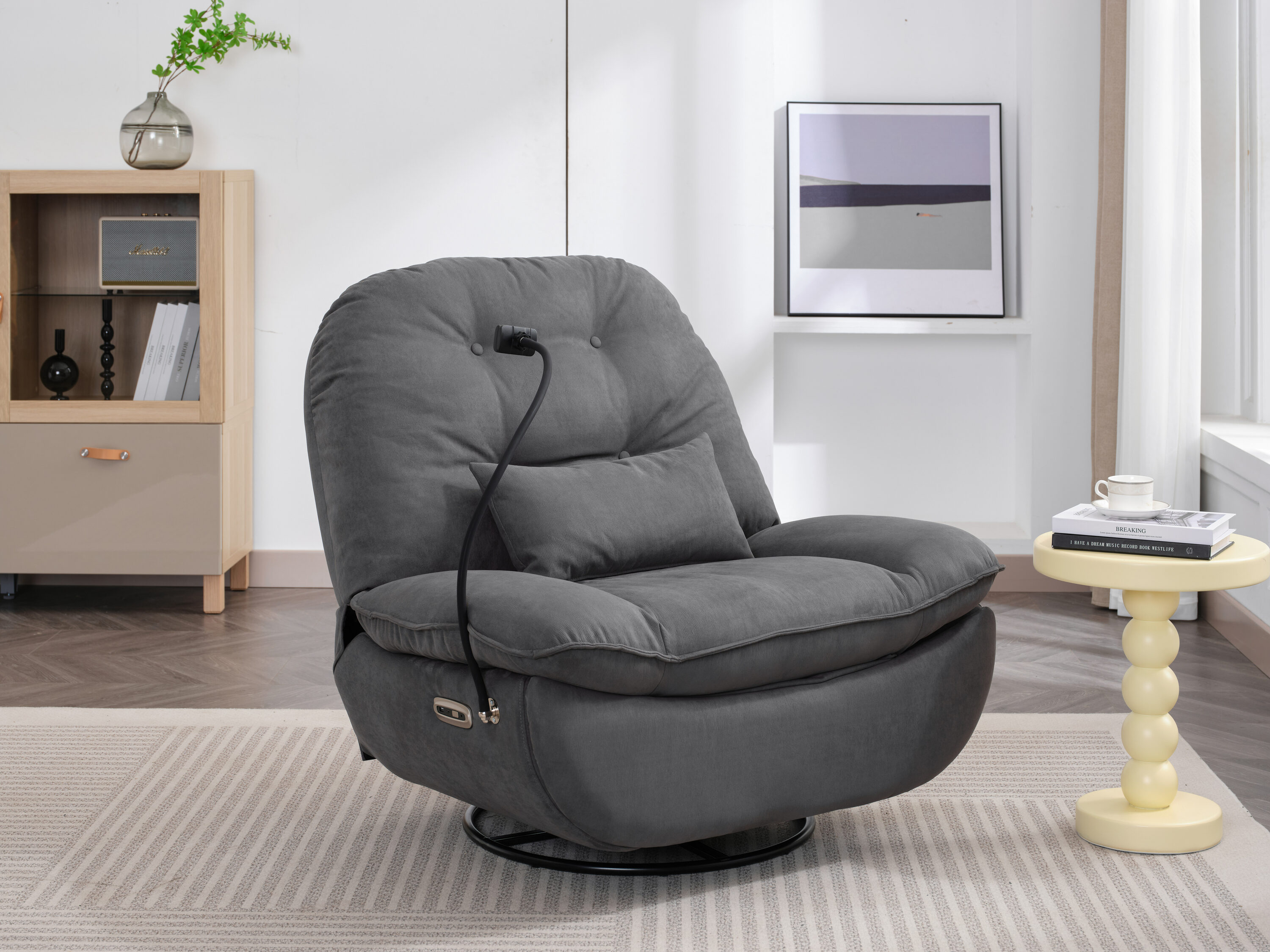 LOVMOR SF-WO-W1752128133 Power Recliner Swivel Glider Usb Charger Bluetooth Music Player Sleep Working Game Leisure Model Grey
