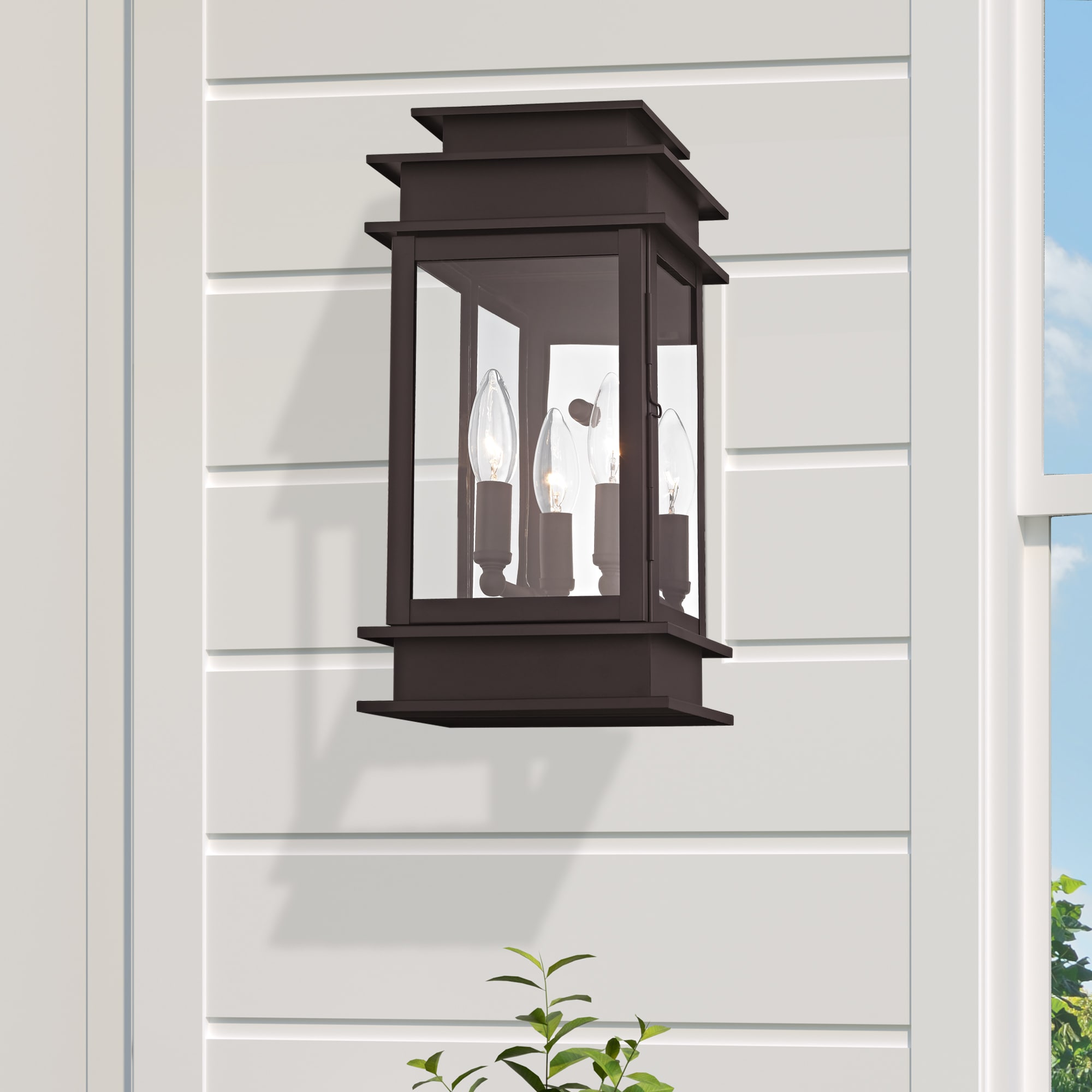 Princeton Classic Bronze Dual-Light Outdoor Wall Lantern with Clear Glass