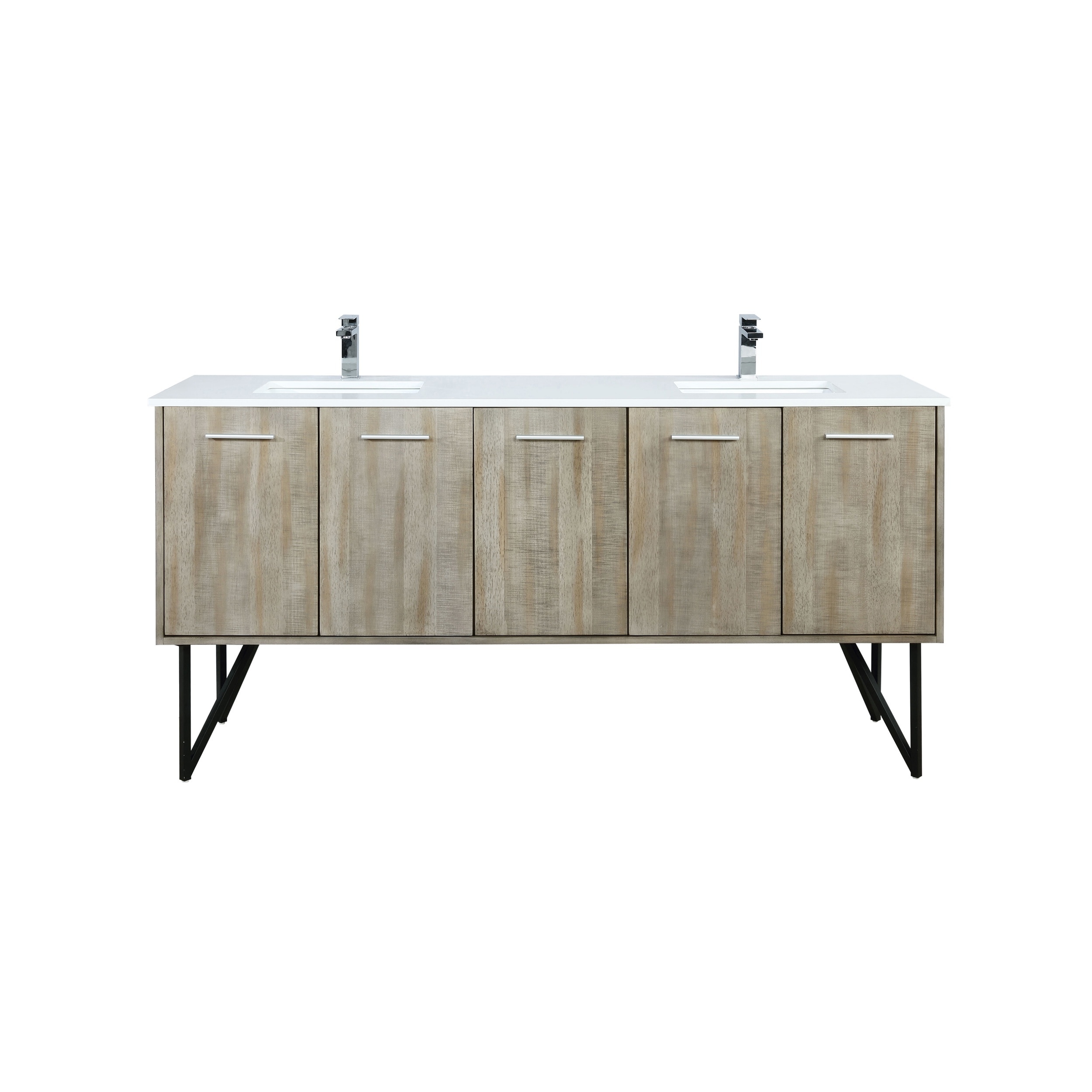 LIVACA 72 inch x 20 inch Acacia Wood Rustic Double Bathroom Vanity with Cultured Marble Top and Chrome Faucet Set