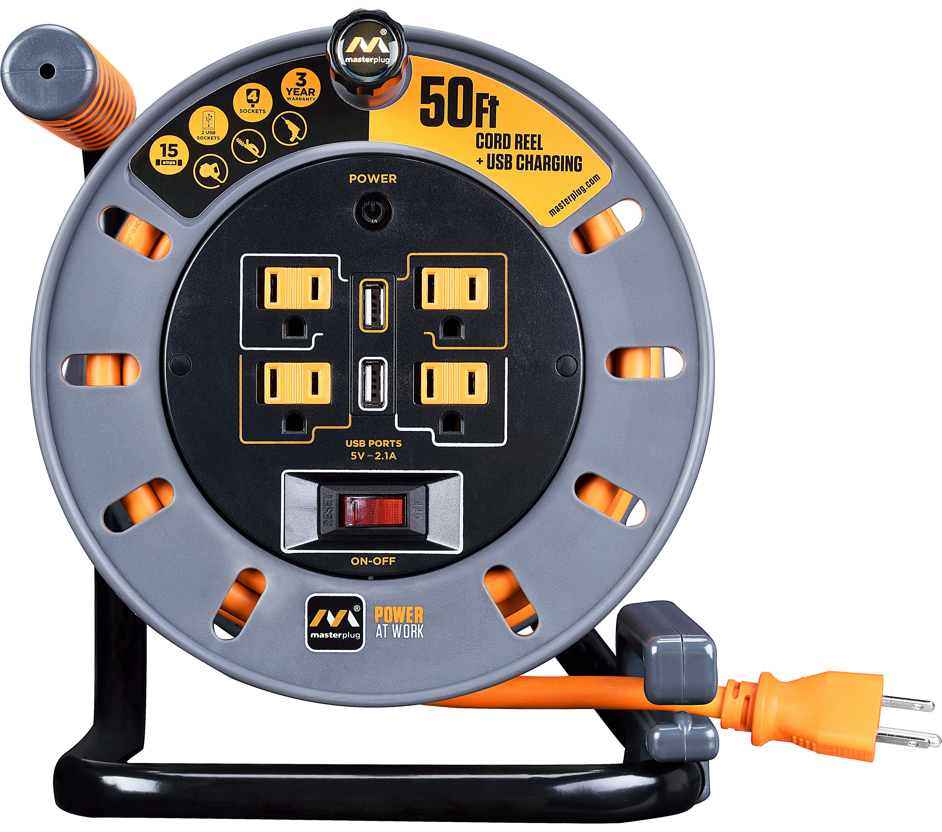 Masterplug 50Ft 4 Sockets 15A 12Awg Medium Open Reel with Usb Charging in  the Extension Cord Accessories department at