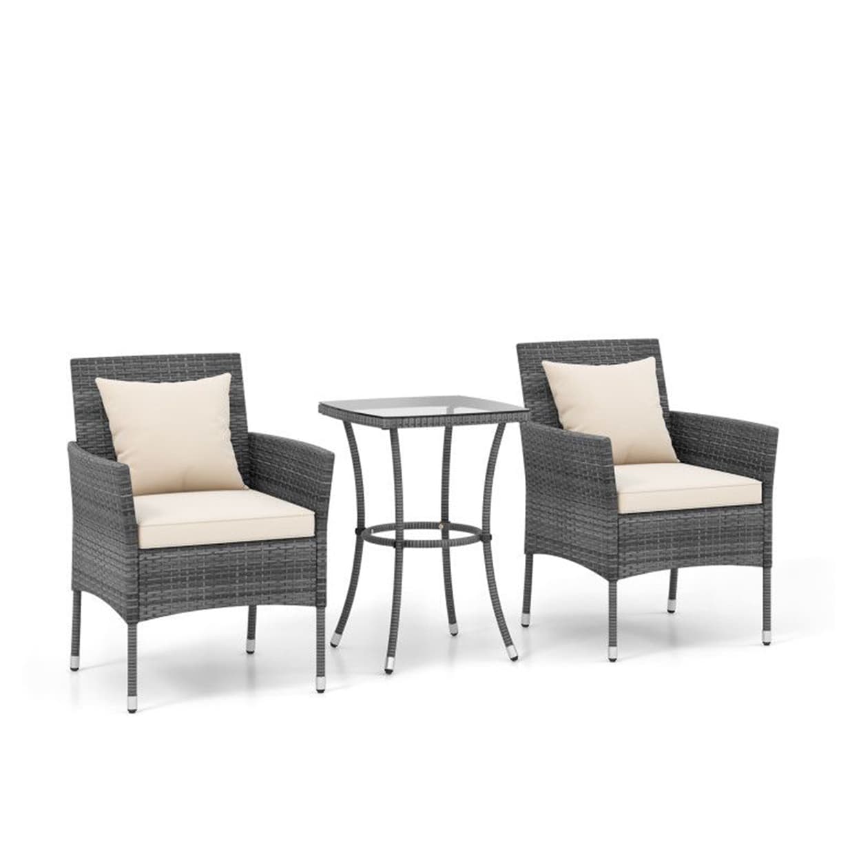 AHIOU HOME ZAAHD-HQEJDAPS Alton 3-Piece Rattan Patio Conversation Set with Off-White Cushions
