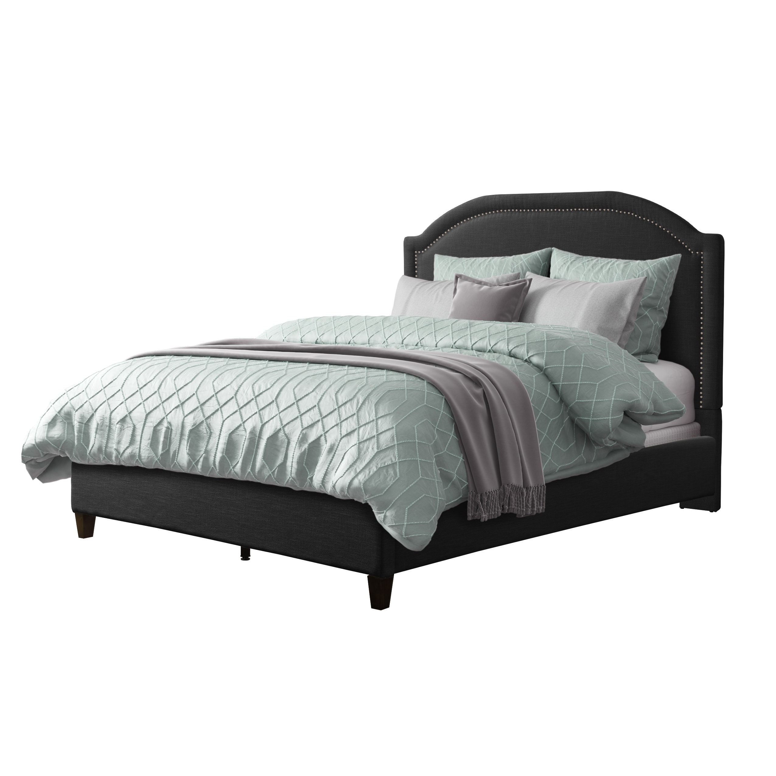CorLiving FLR-521-Q Florence Dark Grey Queen Wood Upholstered Bed