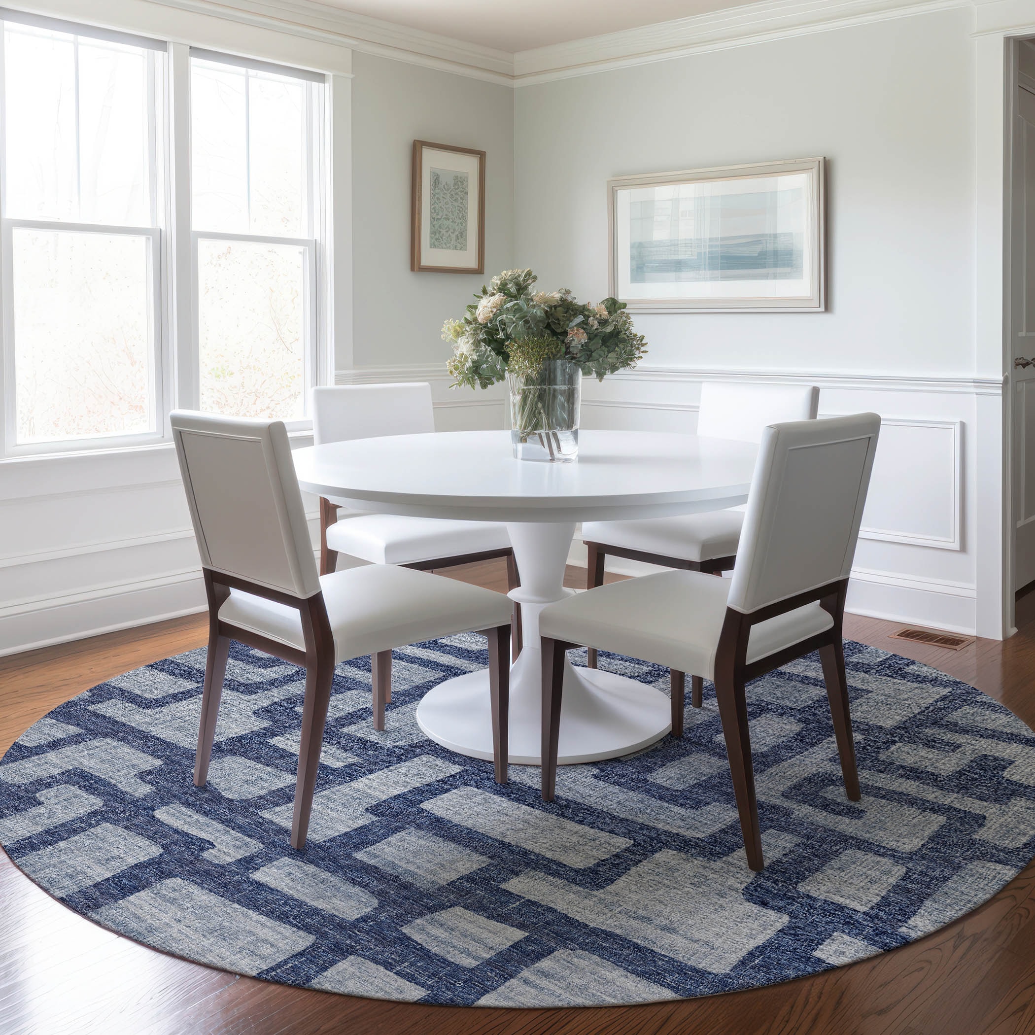 Addison Rugs AMF110BL8RO Mayfield AMF110BL 8 x 8 (ft) Loomed Polyester Blue Round Indoor Abstract Machine washable Area rug