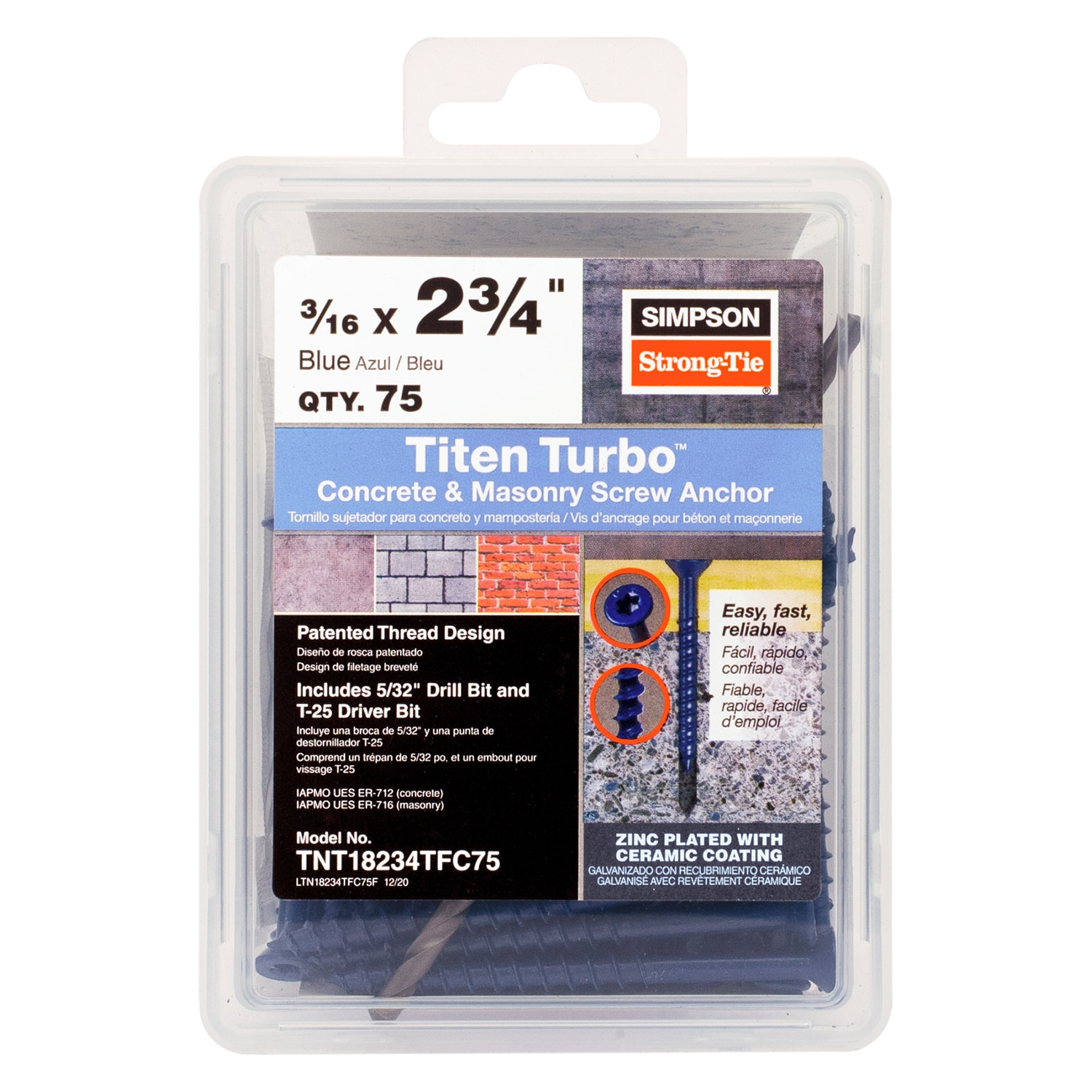 Simpson Strong-Tie TNT18234TFC75 3/16-in x 2-3/4-in Concrete Anchors 75 -Pack