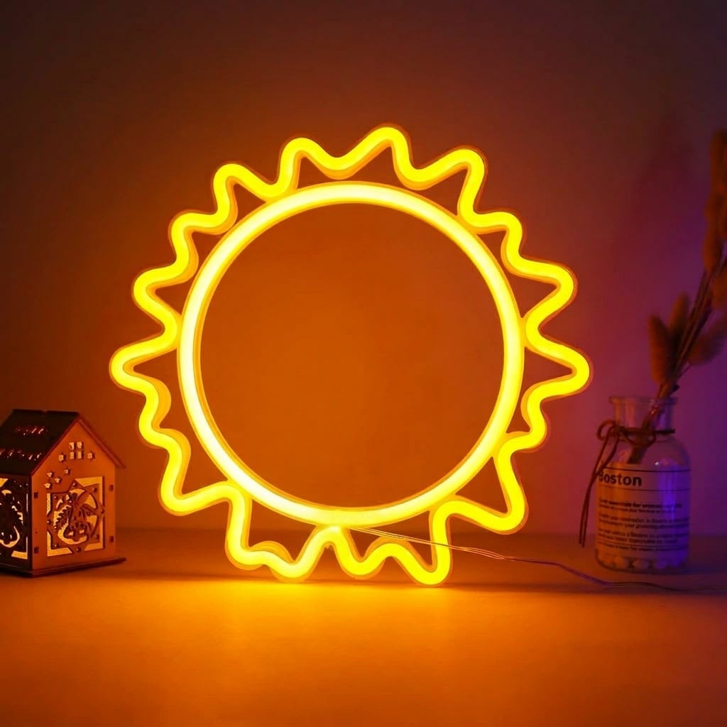 Vrbgify  Sun Neon Sign Warm White Sunflower LED Light for Wall Decor USB Powered Decorative Light for Bedroom Home Bar Party Wedding Christmas
