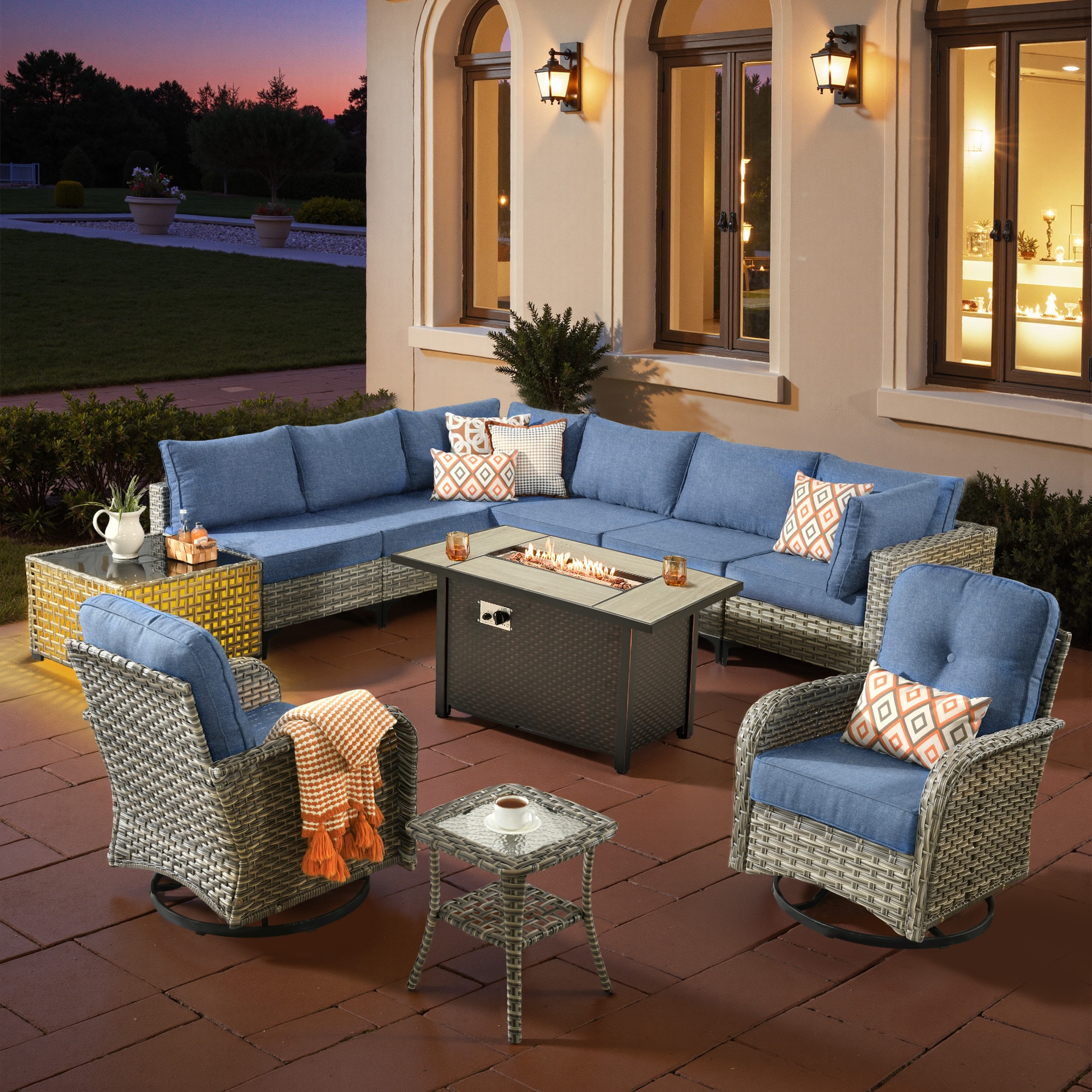 ALTRIGUS 6LCFP03VYZSKT311 ALSKTN Wicker Outdoor Sectional with Blue Cushions and Wicker Frame