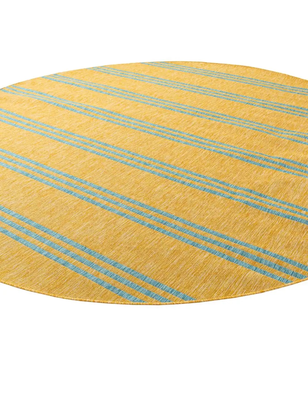 Unique Loom 3180797 Jill Zarin Outdoor 11 x 11 (ft) Loomed Polypropylene Yellow and Aqua Round Indoor/Outdoor Stripe Area rug