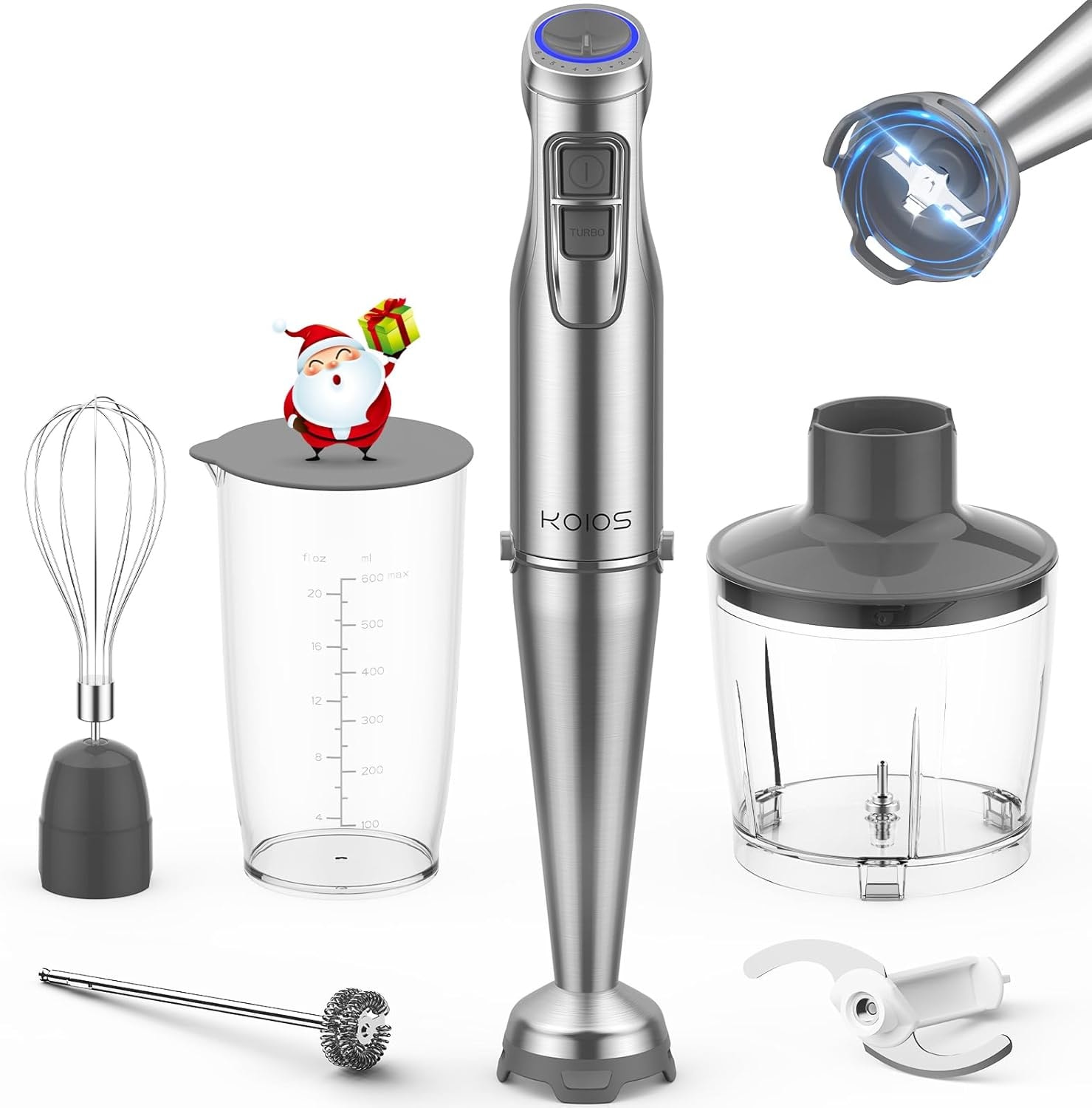 Nordic Hygge HABL1066B 5-in-1 1100W Immersion Hand Blender  Stainless Steel 12 Speeds + Turbo with Beaker Chopper Whisk Milk Frother (BPA-Free)