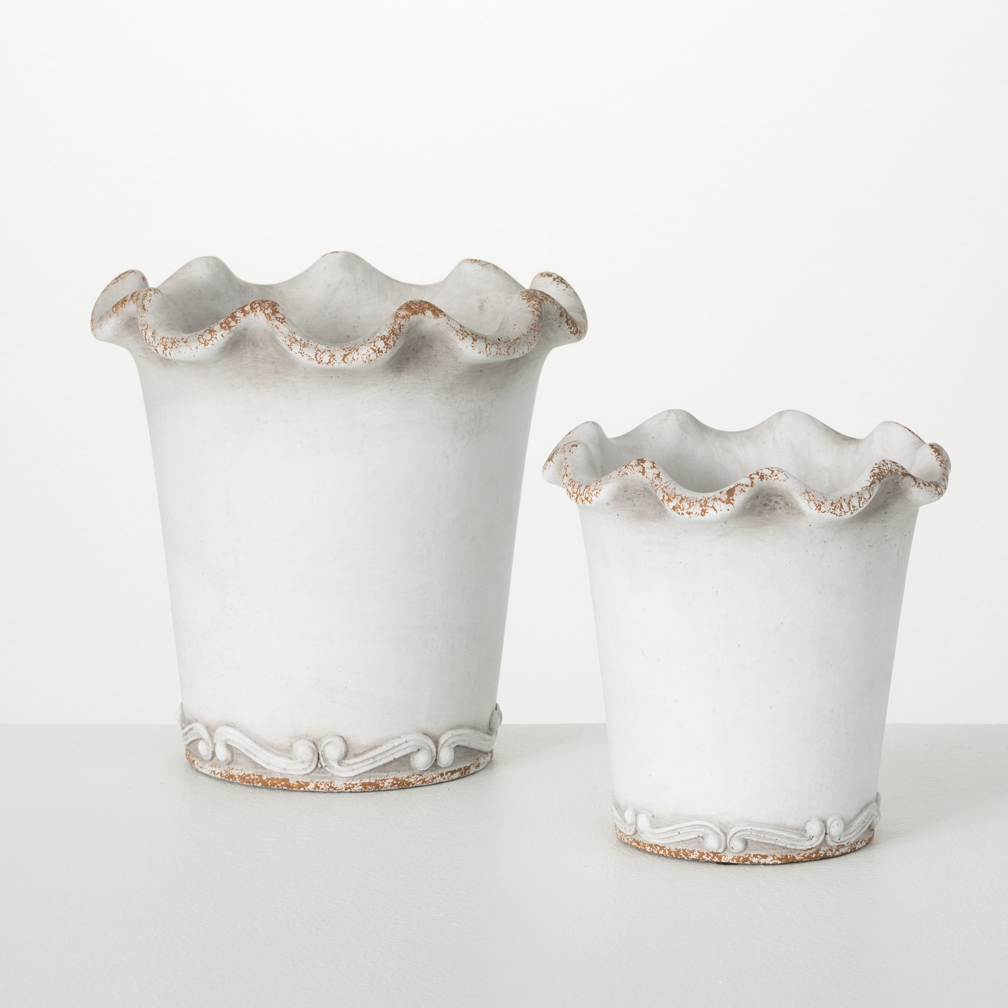 Sullivans CMT1258 2 -Pack Round 9.0-Inches W Medium White Cement Indoor Planter