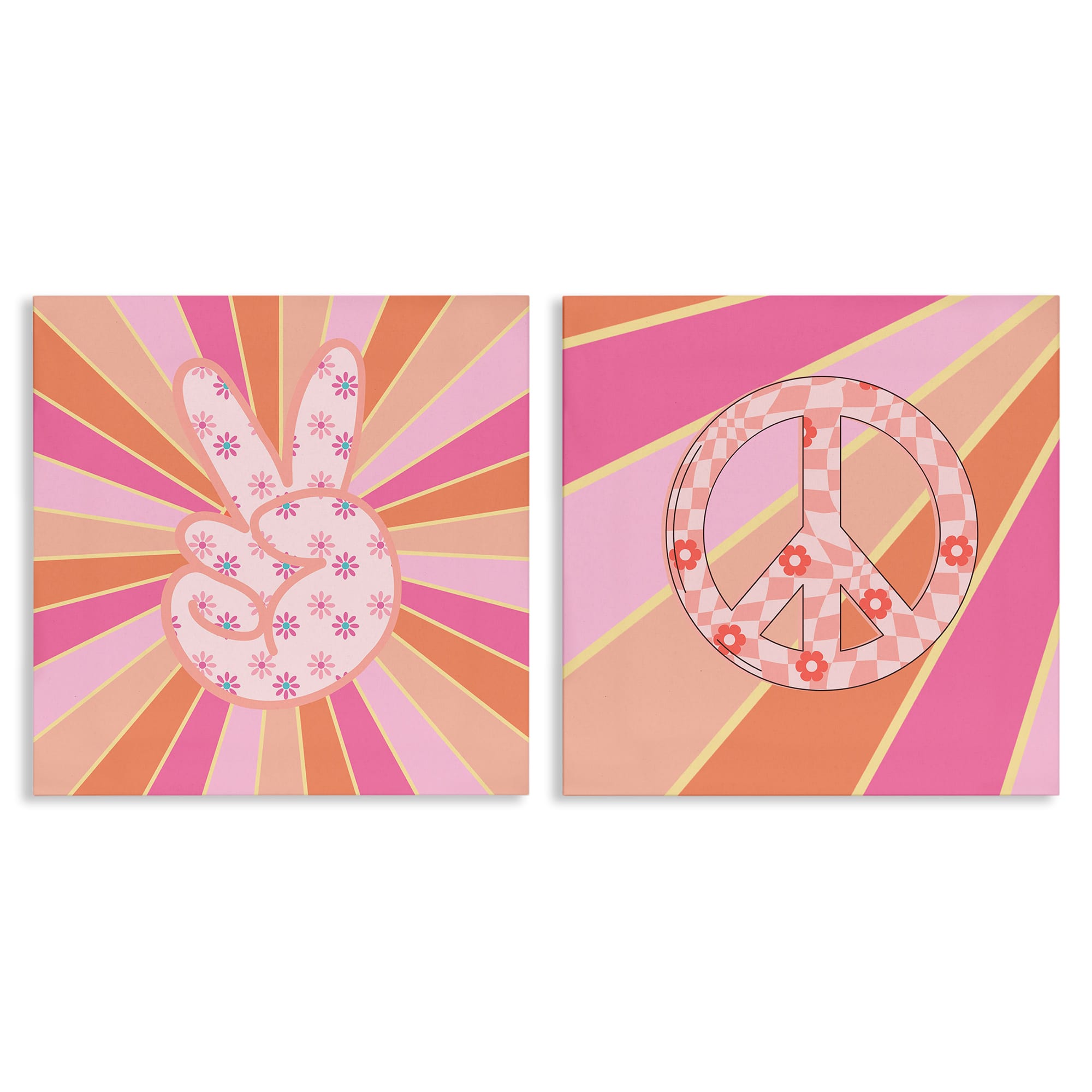 Stupell Industries B2-776-CN-2PC-17X17 Groovy Peace Symbols on Stripes 2 Piece Canvas Wall Art Set By Jesse Keith 17 x 17