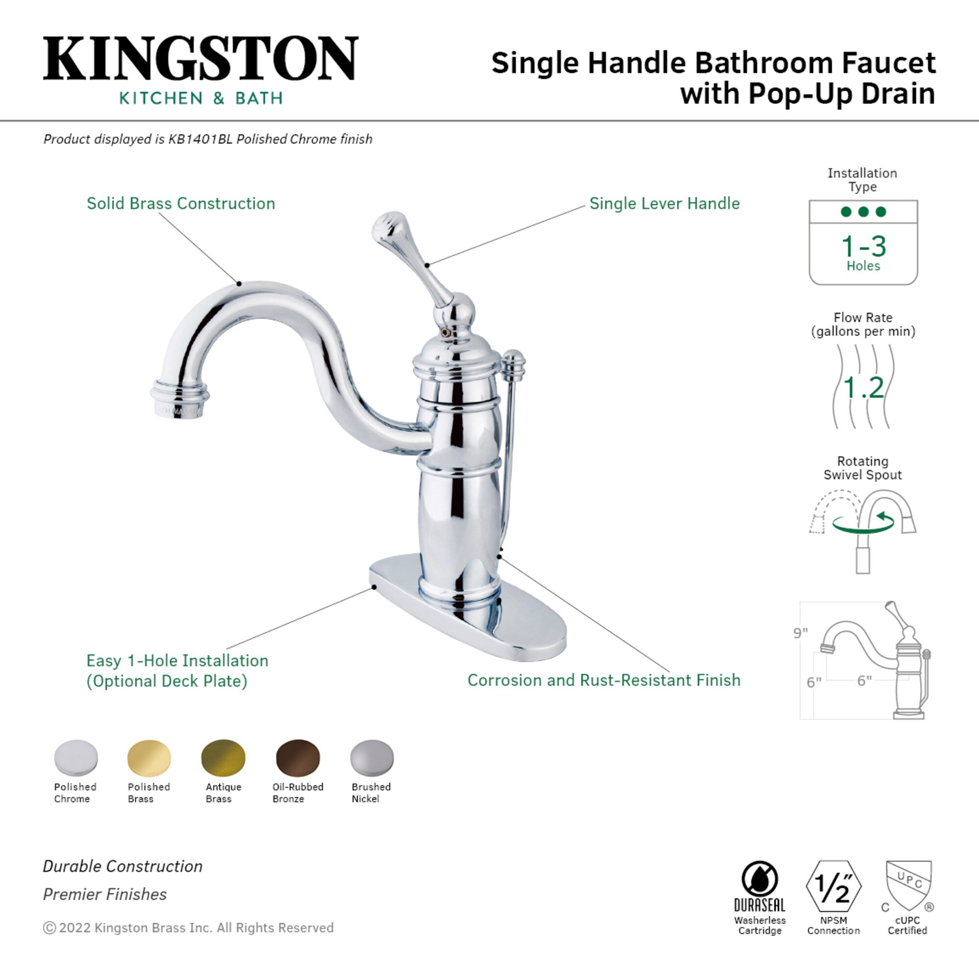 Elements of Design EB1405BL Lavatory-Faucets - View #3