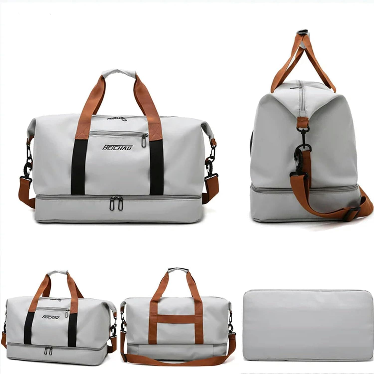 JEGONFRI  recreational travel luggage bag with large capacity ideal for sports and fitness gear storage Multi-pocket portable weekend getaway overnight bag durable sports equipment tote travel bag in GREY