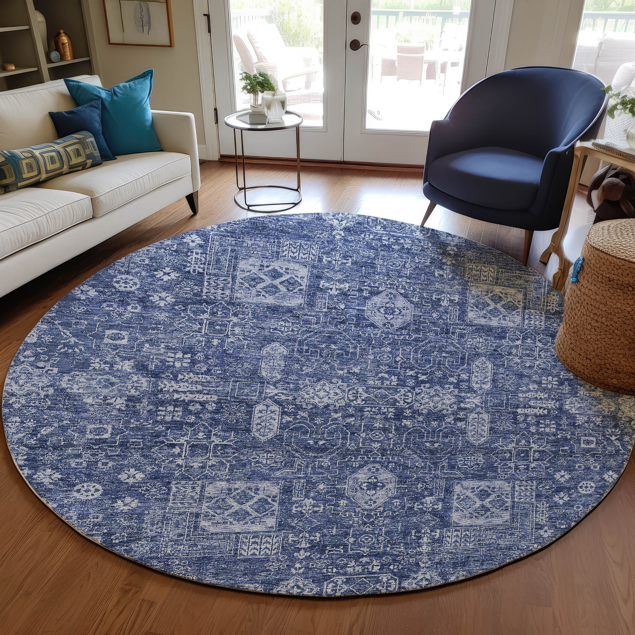 Addison Rugs ACN637NA8RO Chantille ACN637NA 8 x 8 (ft) Polyester Navy Round Indoor/Outdoor Geometric Machine washable Area rug