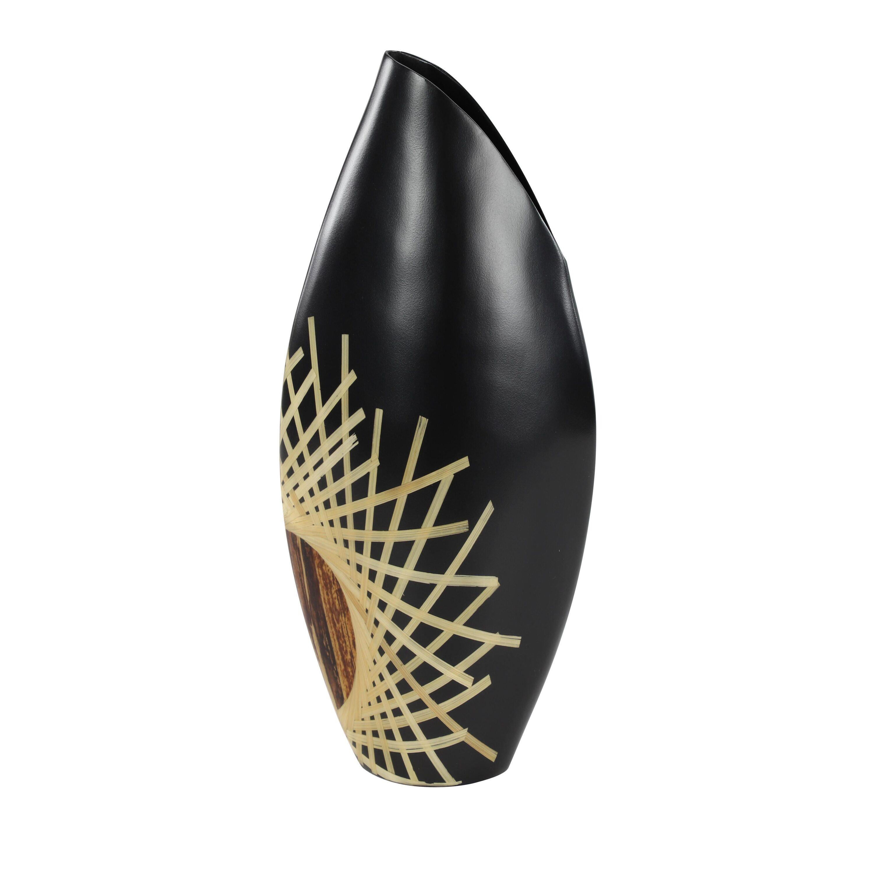 Asymmetrical Black Banana Wood & Bamboo Vase 11.5" x 18"