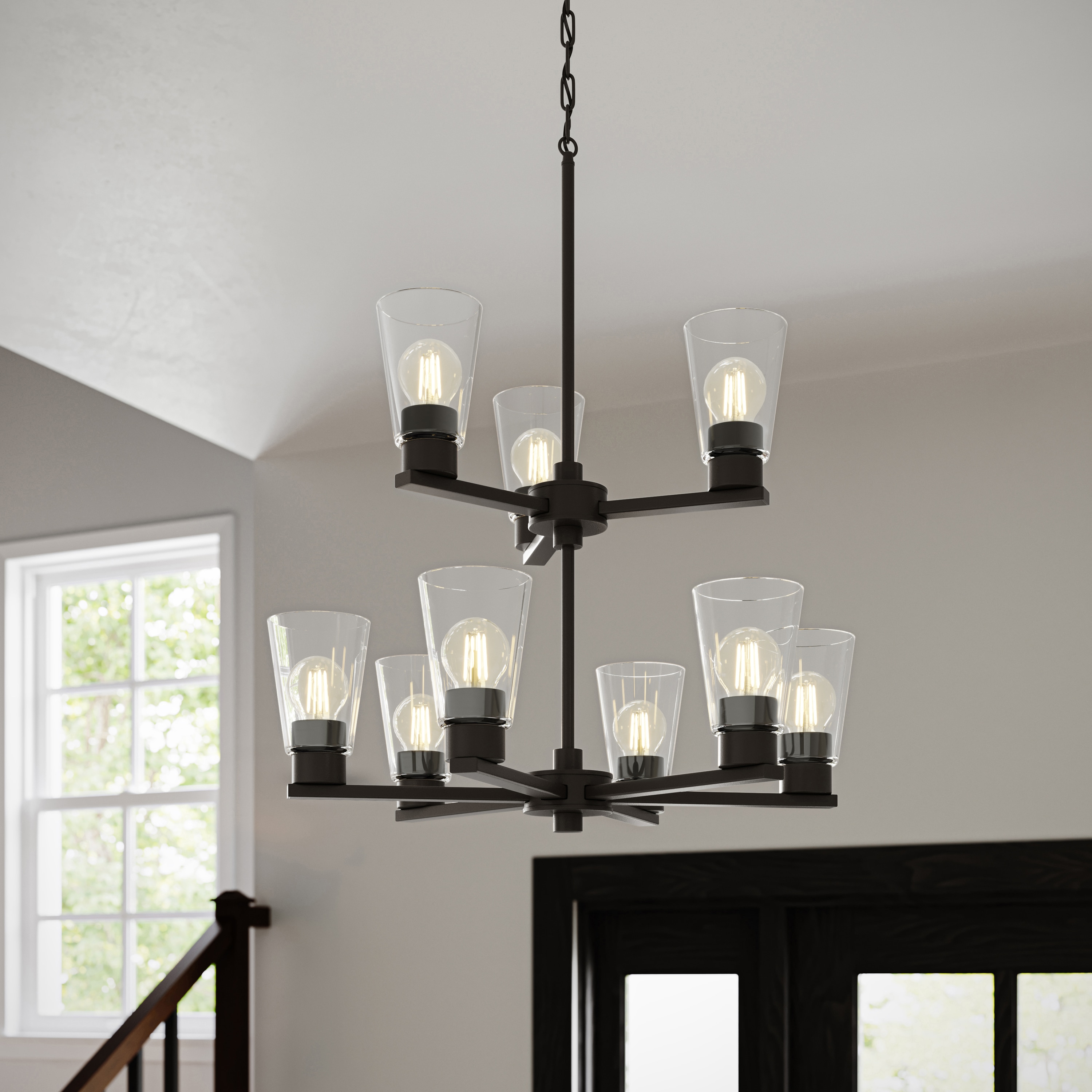Kichler Stamos 24" 9-Light 2-Tier Chandelier with Clear Glass in Olde Bronze