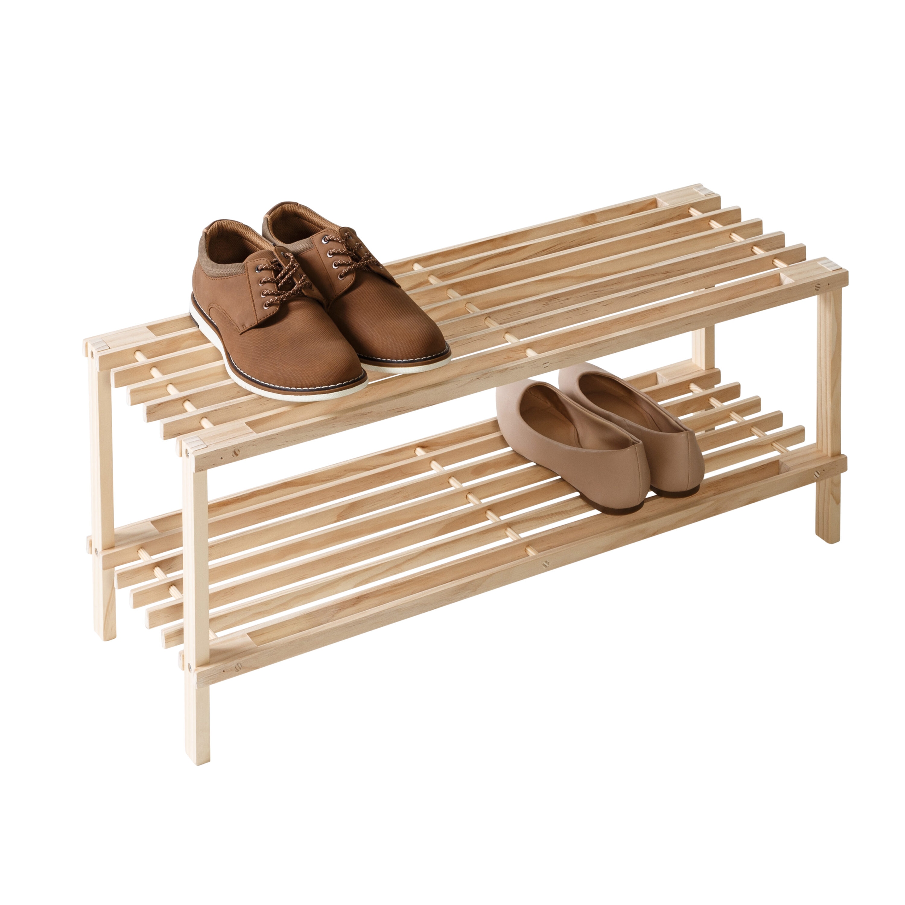 Honey-Can-Do 13.4 in. H 6-Pair White Wash Bamboo 2-Tier Shoe Rack