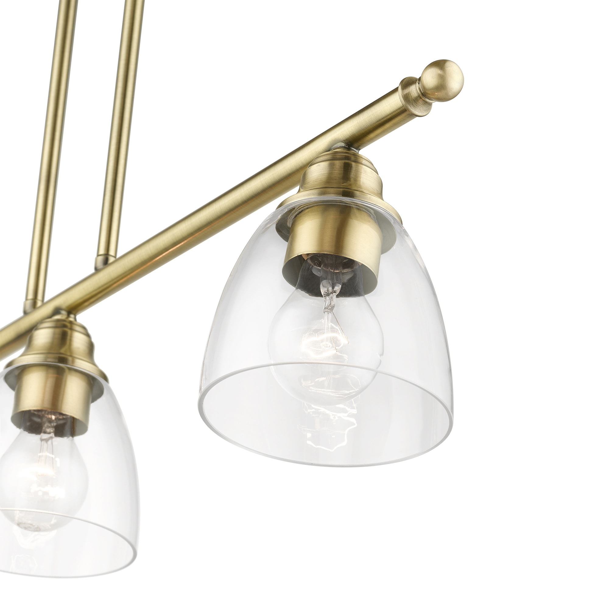 Antique Brass 30" Linear Chandelier with Clear Glass Shades