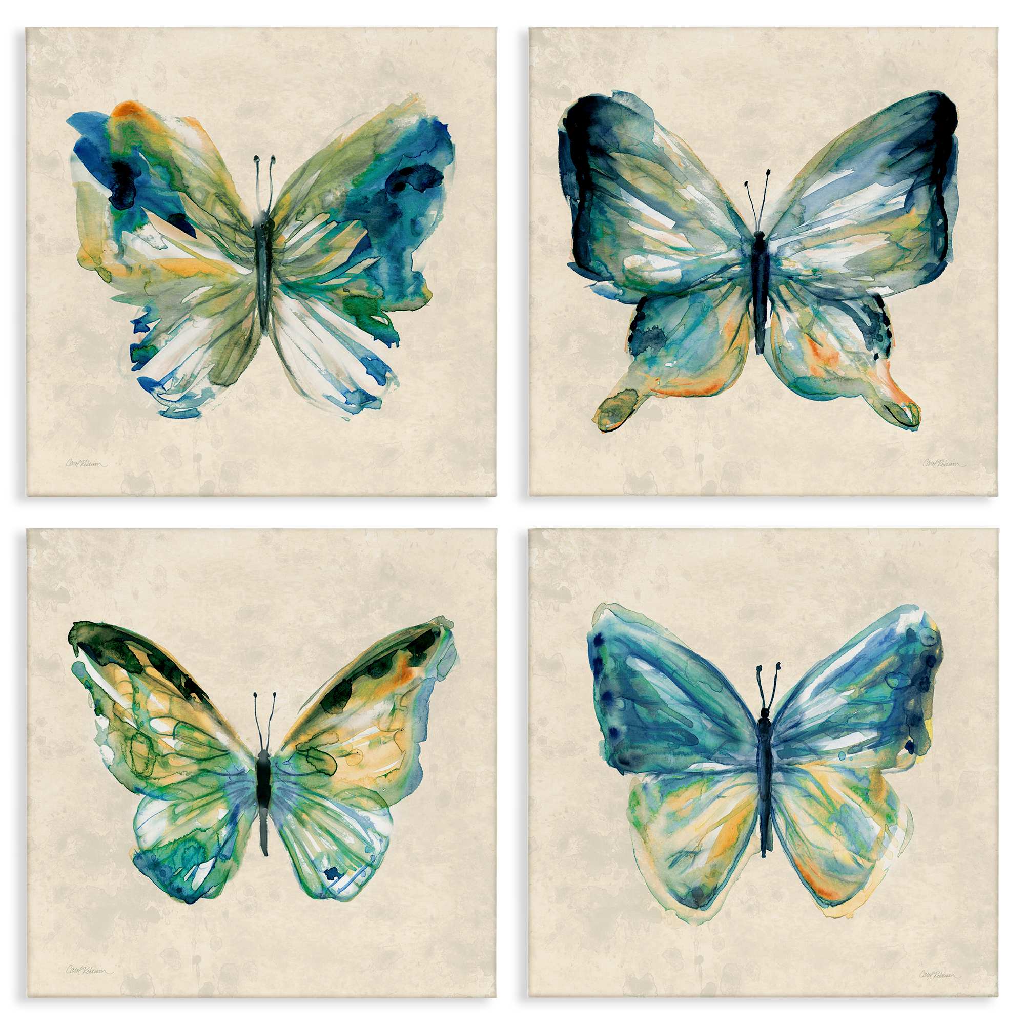 Stupell Industries A4-257-CN-4PC-17X17 Abstract Green Butterflies 4 Piece Canvas Wall Art Set By Carol Robinson 17 x 17