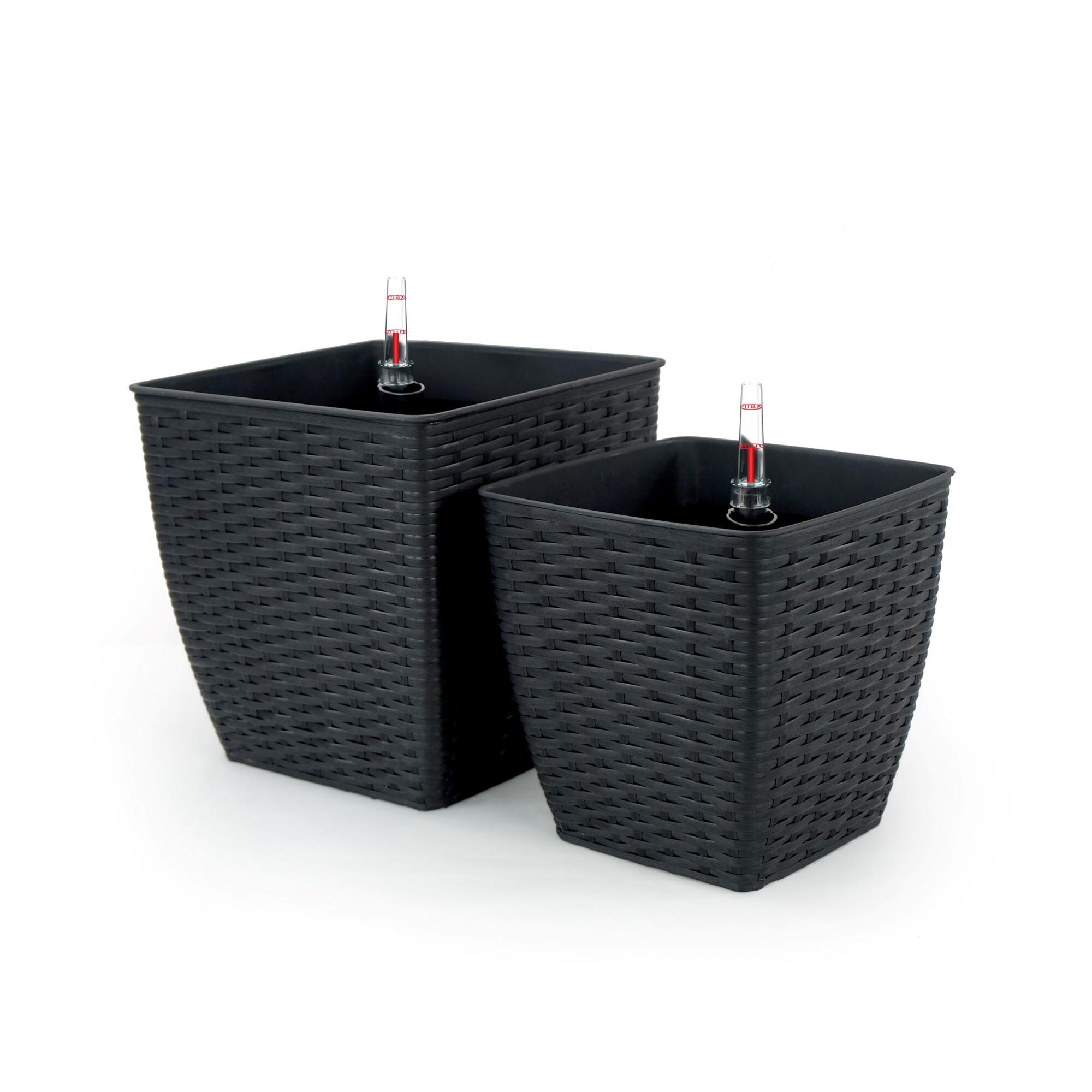 Miki Shinly JJ-4689-19DTY Rectangle 12.6-in W Medium Black Plastic Indoor/Outdoor Planter with Self Watering