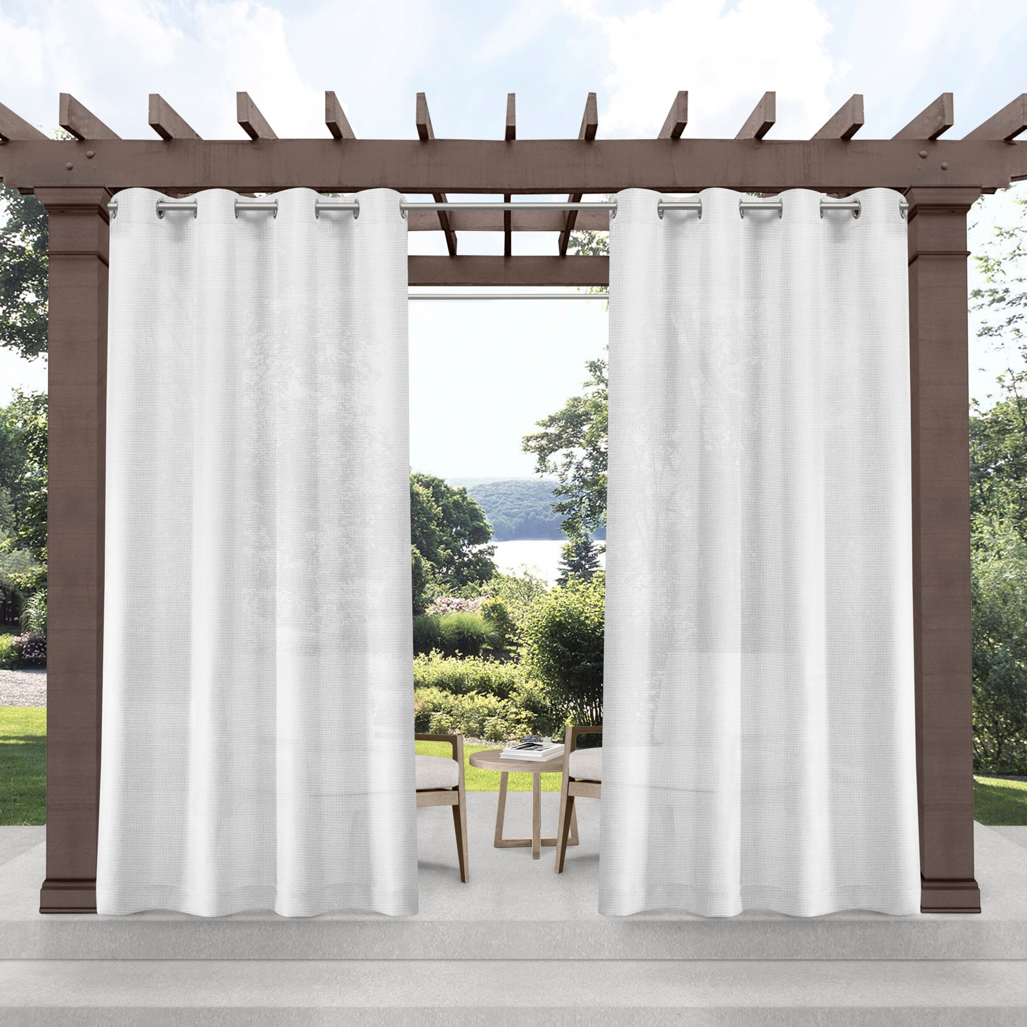 Exclusive Home EH8412-01 2-120G 120-Inches Outdoor Winter White Semi-sheer Grommet Curtain panel pair