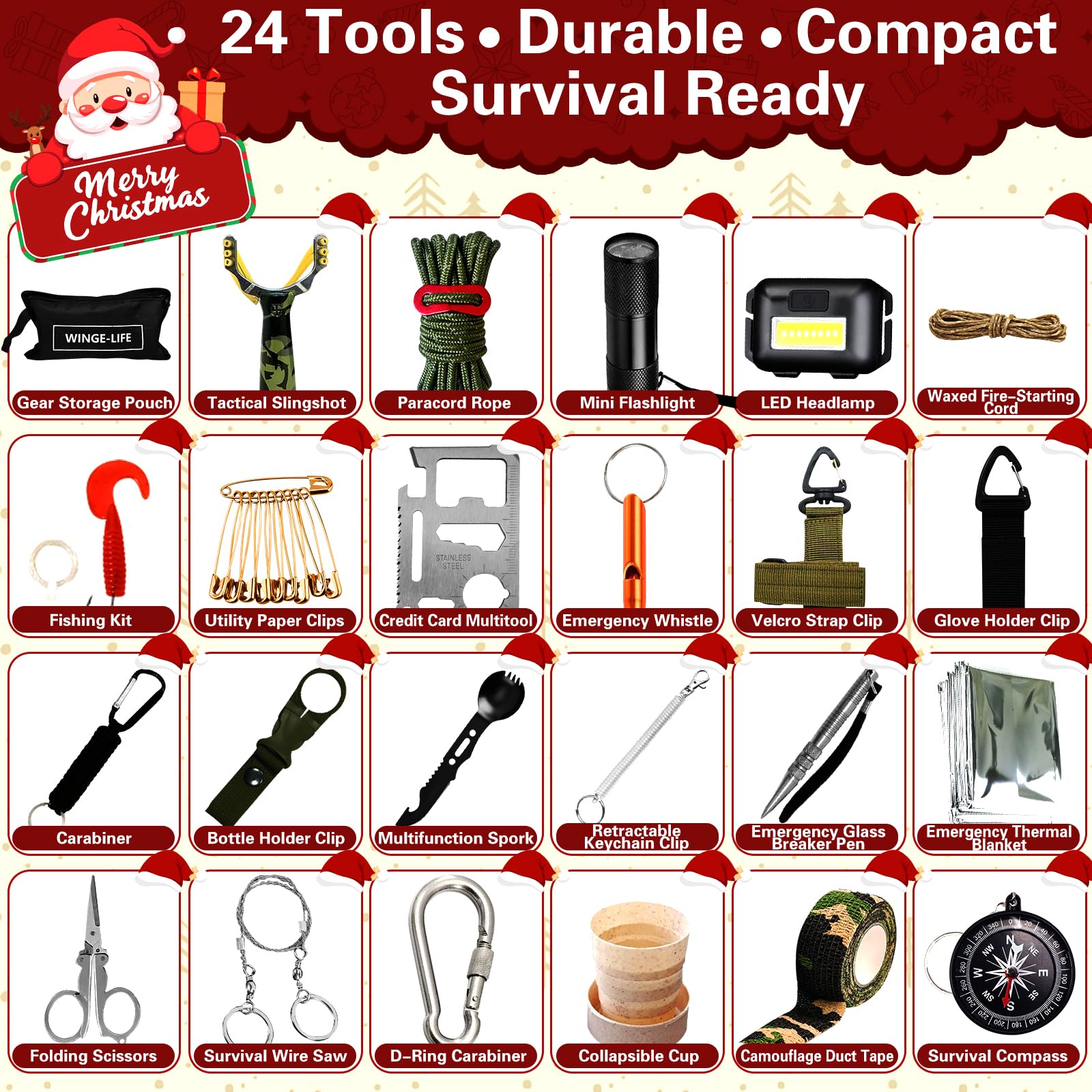 Aoibox 24 Piece Advent Calendar Survival Kit for Men Essential