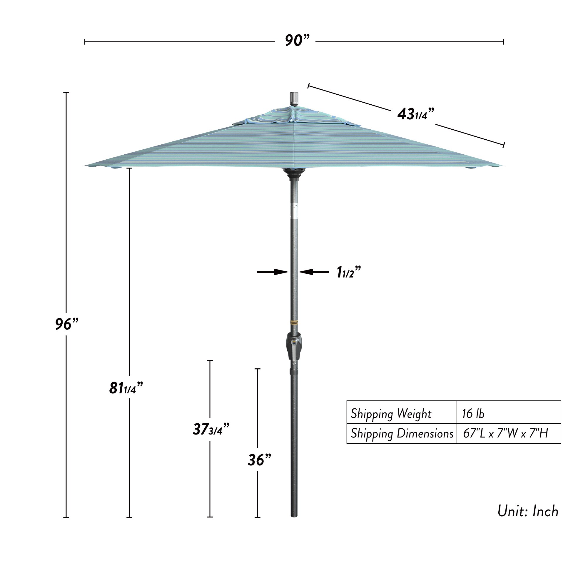 Dolce Oasis Stripe Sunbrella® 7.5 ft. Aluminum Patio Umbrella