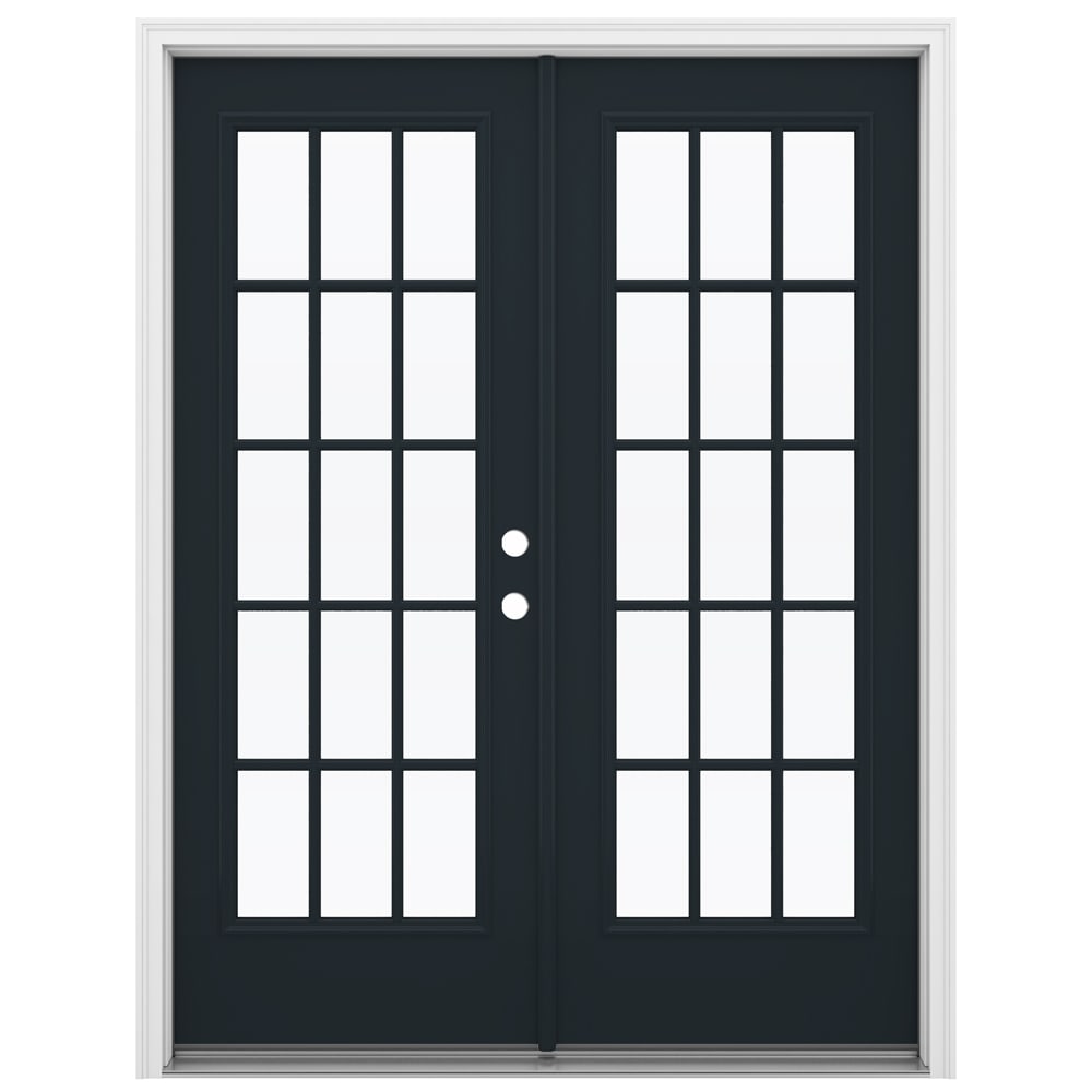 JELD-WEN 60-in x 80-in x 4-9/16-in Jamb Low-e External Grilles Eclipse Steel French Left-Hand Inswing Double Patio Door Brickmould Included in Black -  LOWOLJW206000013