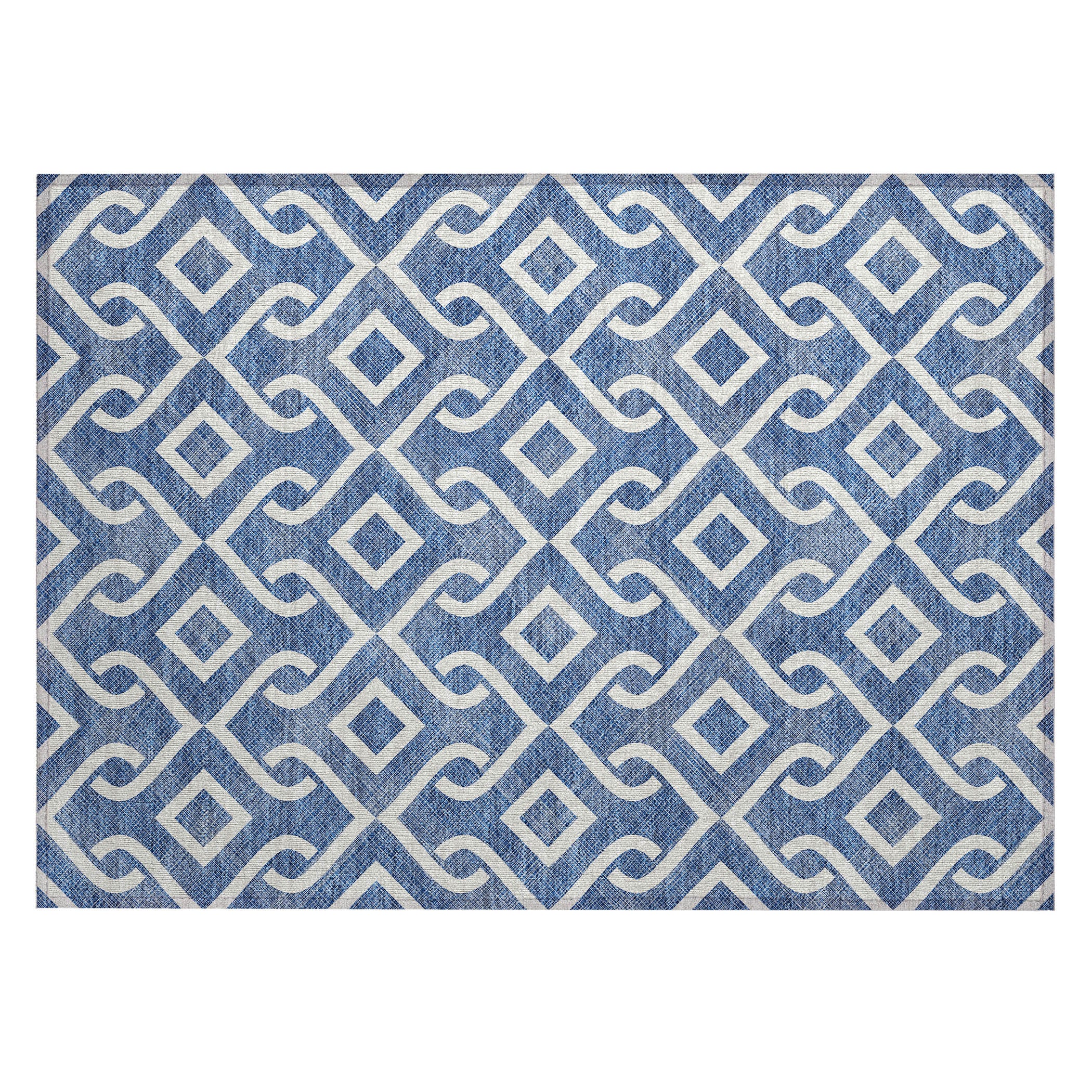 Blue Geometric Synthetic Washable Non-slip Rug 1'8" x 2'6"