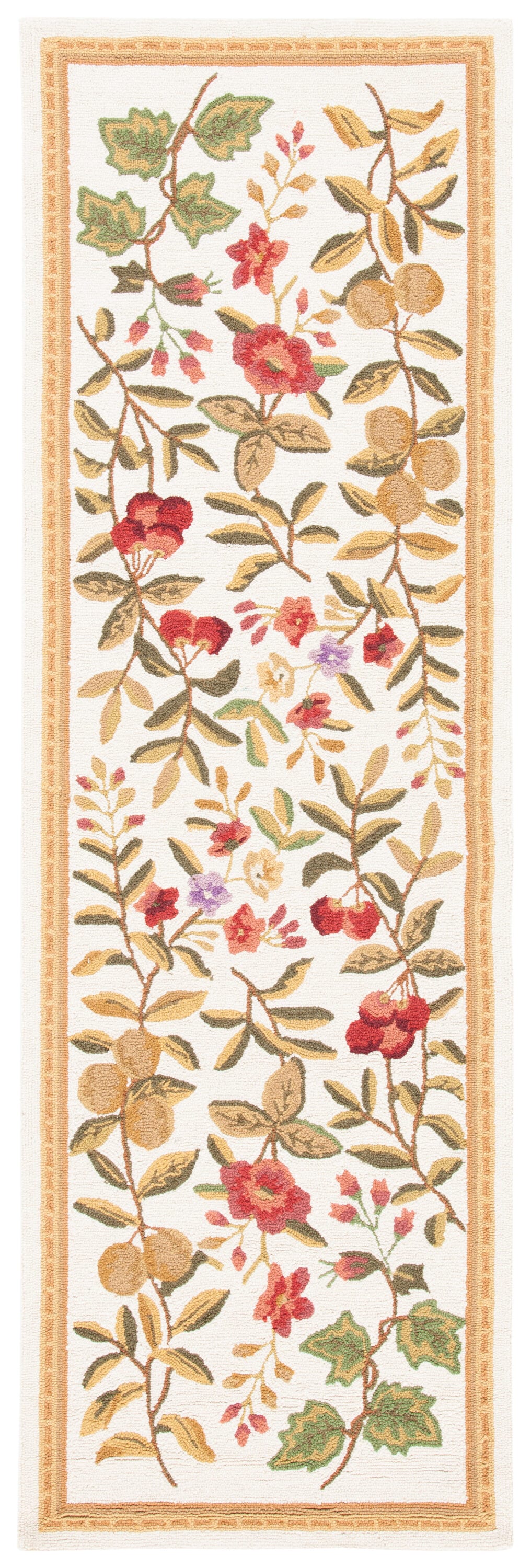 Safavieh HK210A-212 Chelsea Gardenia 2 x 12 (ft) Hooked Wool Ivory Rectangular Indoor Floral/Botanical Runner rug